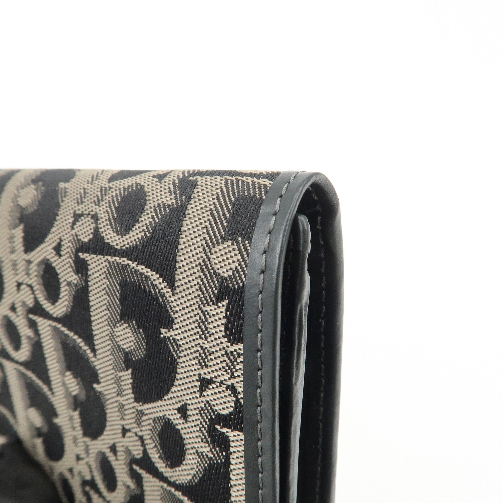 Christian Dior Oblique Canvas Leather Wallet Black Beige