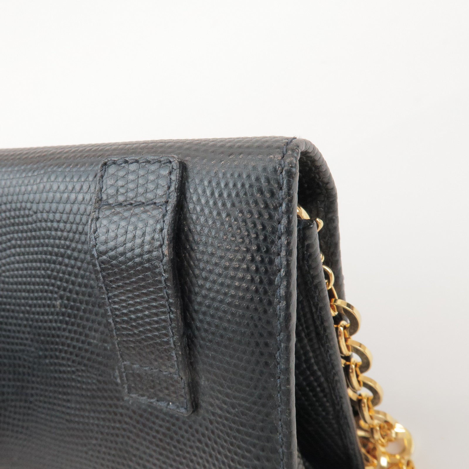 Ferragamo Vara Ribbon Embossed Leather Chain Shoulder Bag Navy