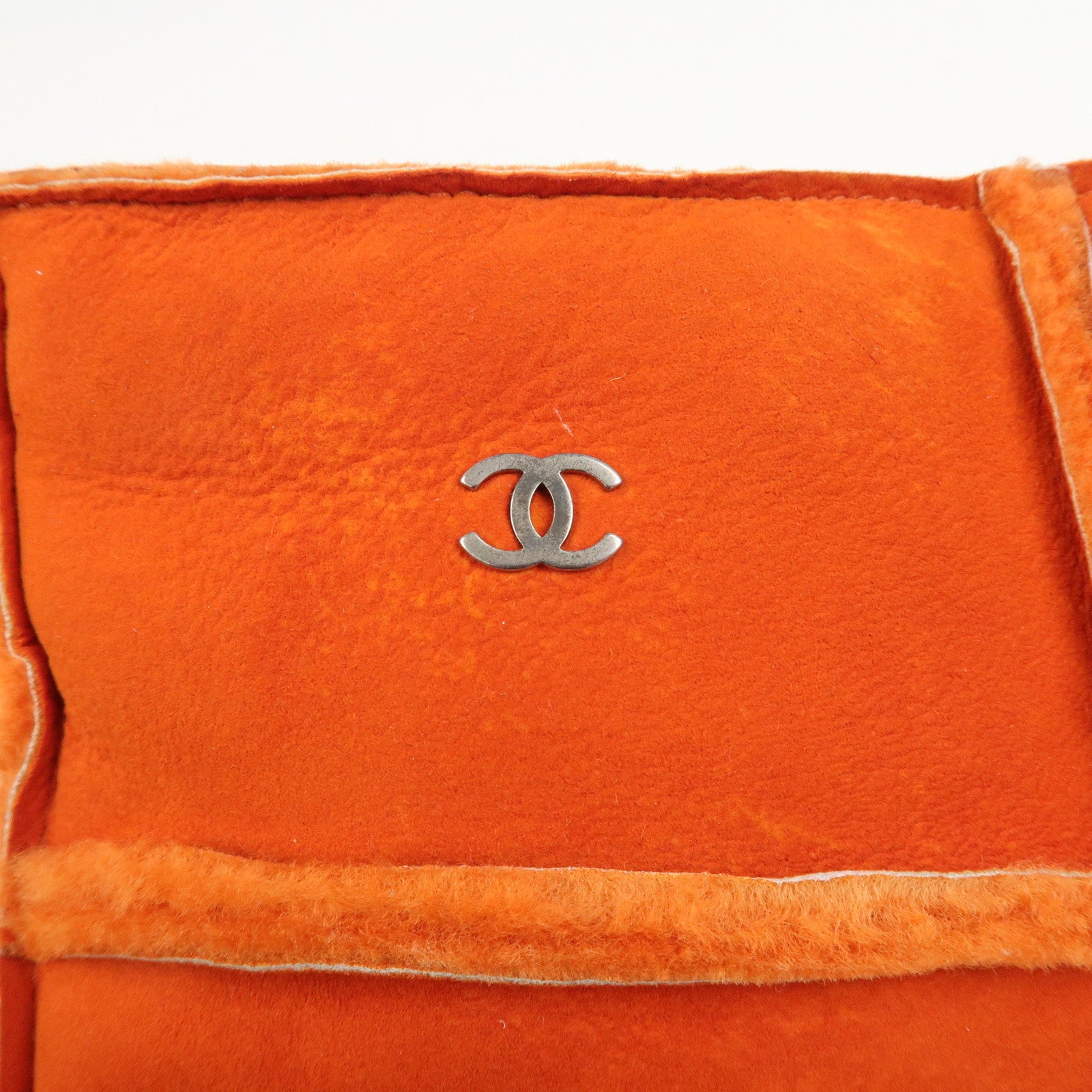 CHANEL Logo Mouton Clutch Bag Cosmetic Pouch Makeup Bag Orange