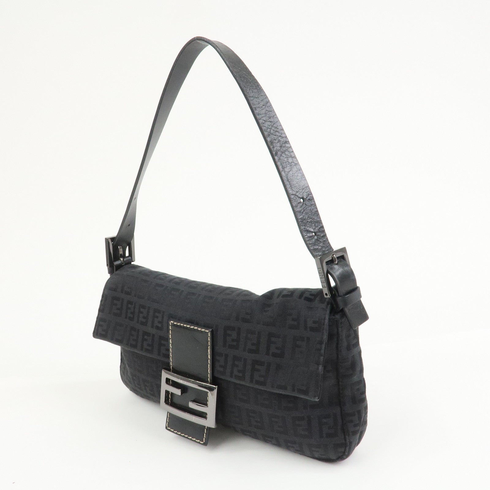 FENDI Mamma Baguette Zucchino Canvas Leather Shoulder Bag 8BR000
