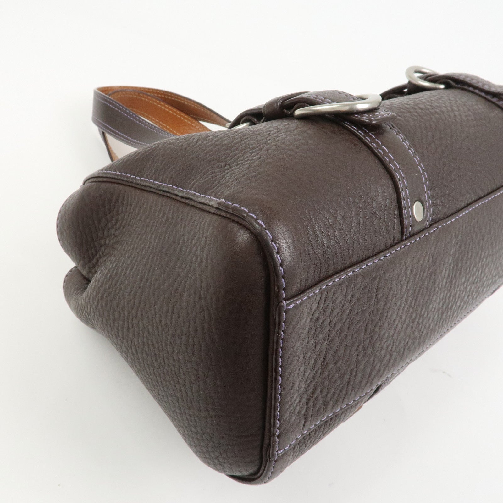 COACH Logo Leather Shoulder Bag Hand Bag Boston Bag Dark Brown
