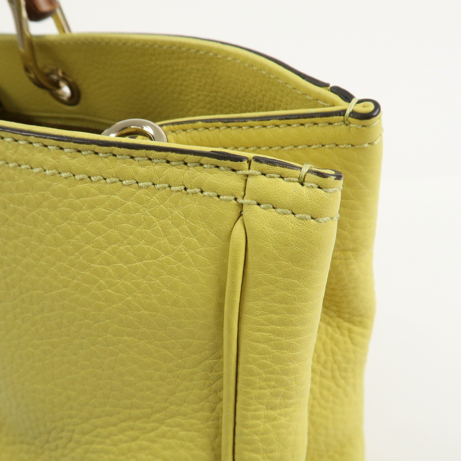 GUCCI Bamboo Shopper Large Tote Bag 2WAY Hand Bag Yellow 323658