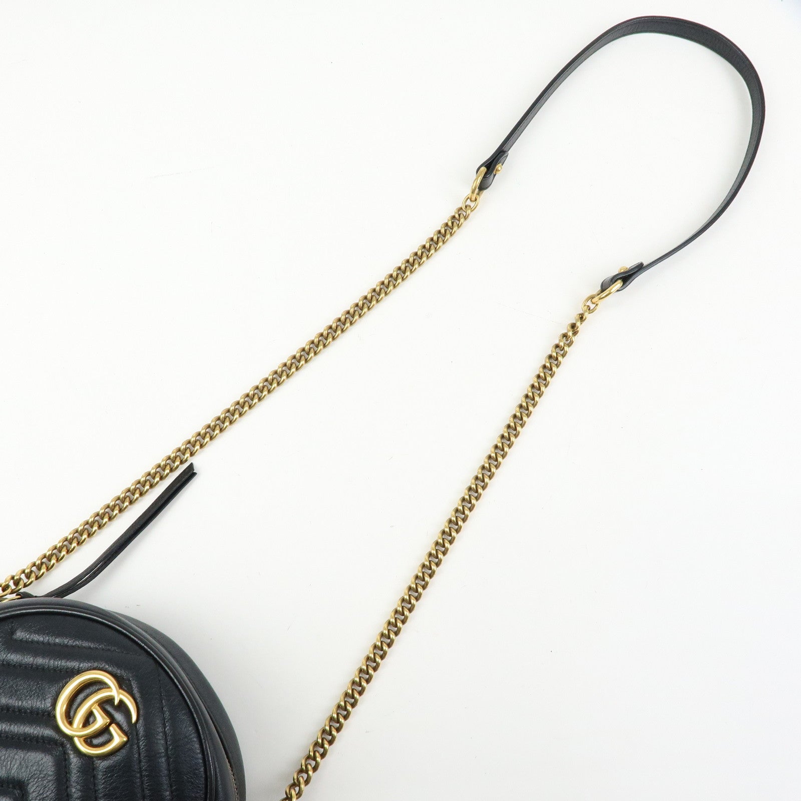 GUCCI GG Marmont Leather Chain Shoulder Round Bag Black 550154