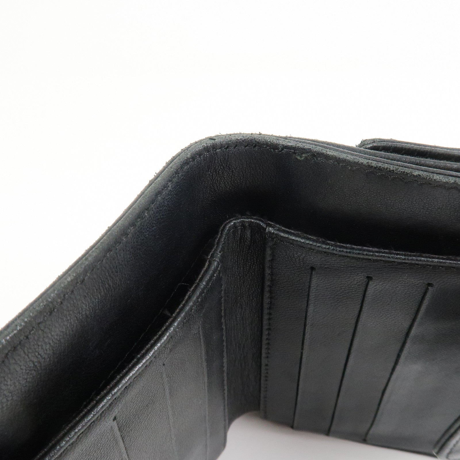 CHANEL Icon Line Lamb Skin W Flap Bi-fold Wallet Black A24212