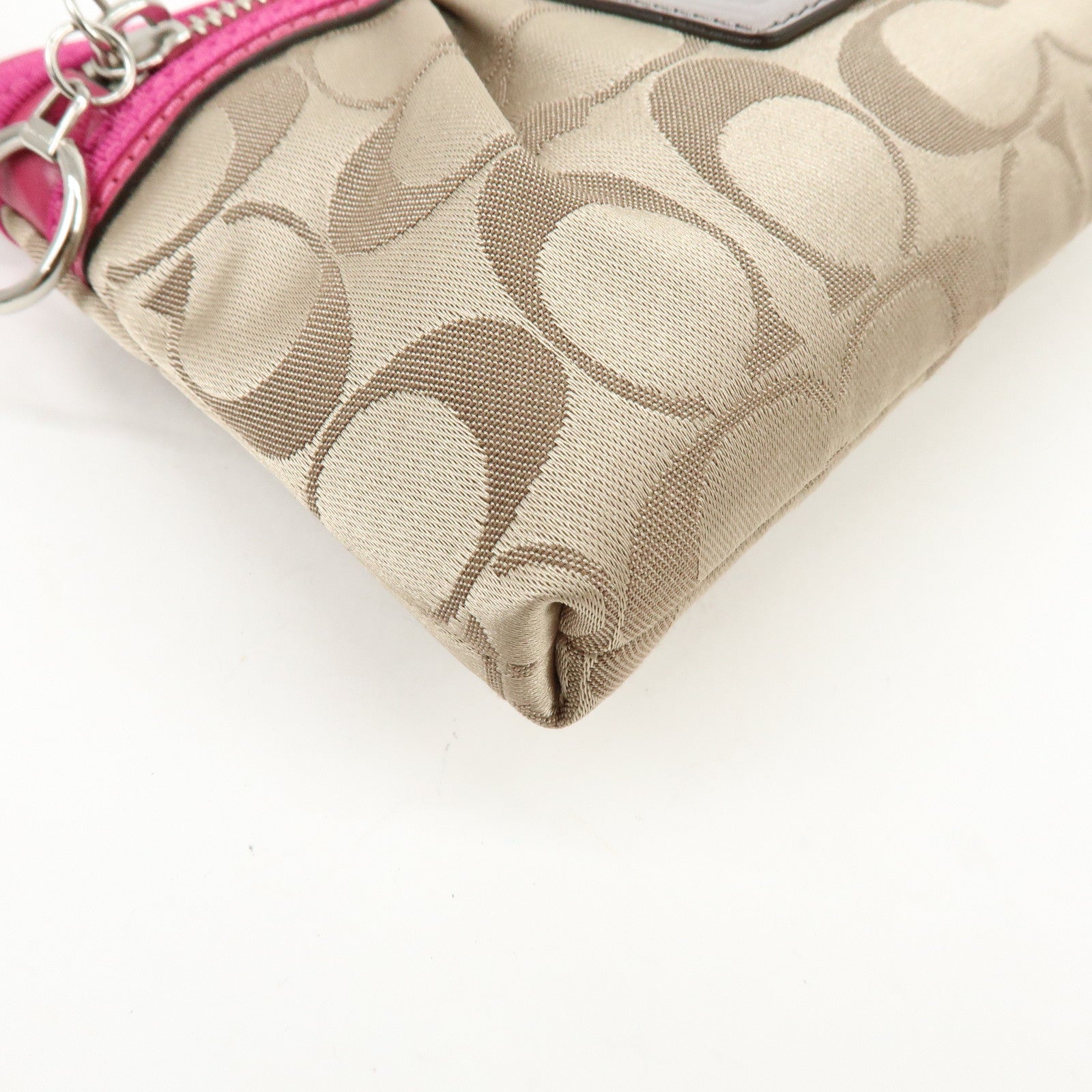 COACH Poppy Signature Nylon Leather Hand Bag Beige Pink