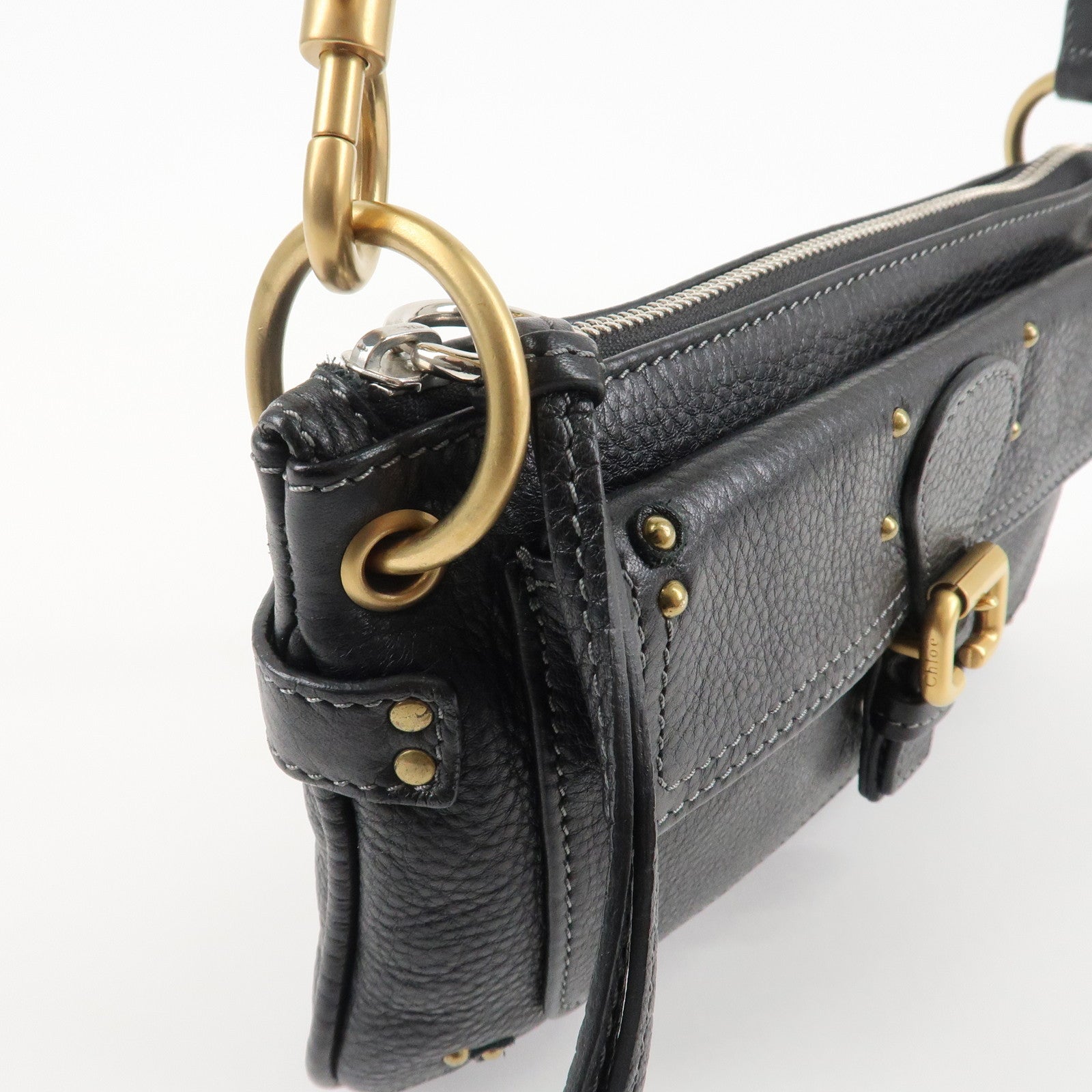 Chloe Paddington Leather Shoulder Bag Hand Bag Black Gold HDW Used