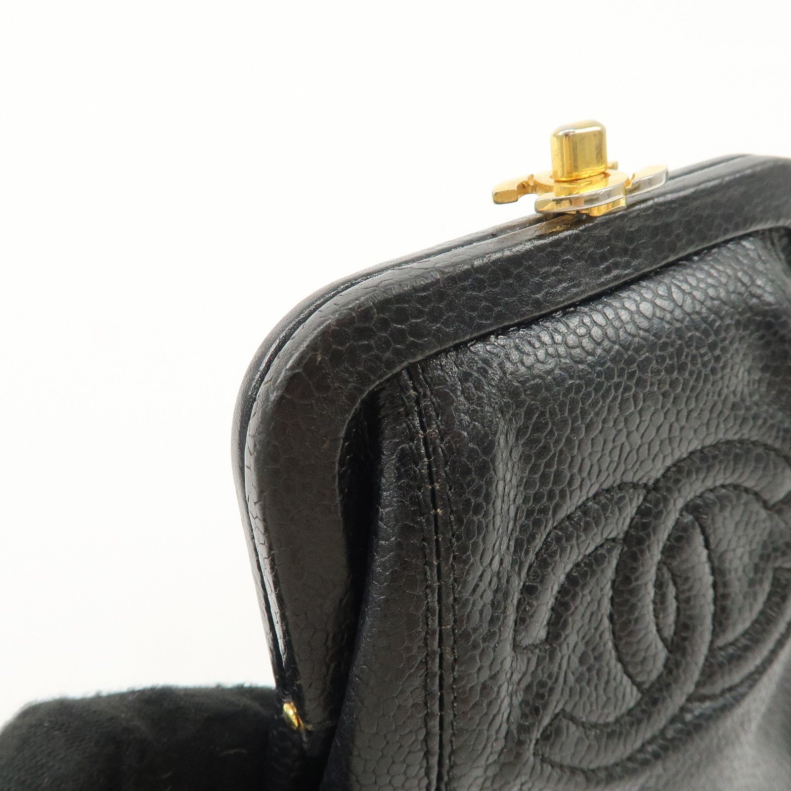 CHANEL COCO Mark Caviarskin Purse Wallet Pouch Black Used