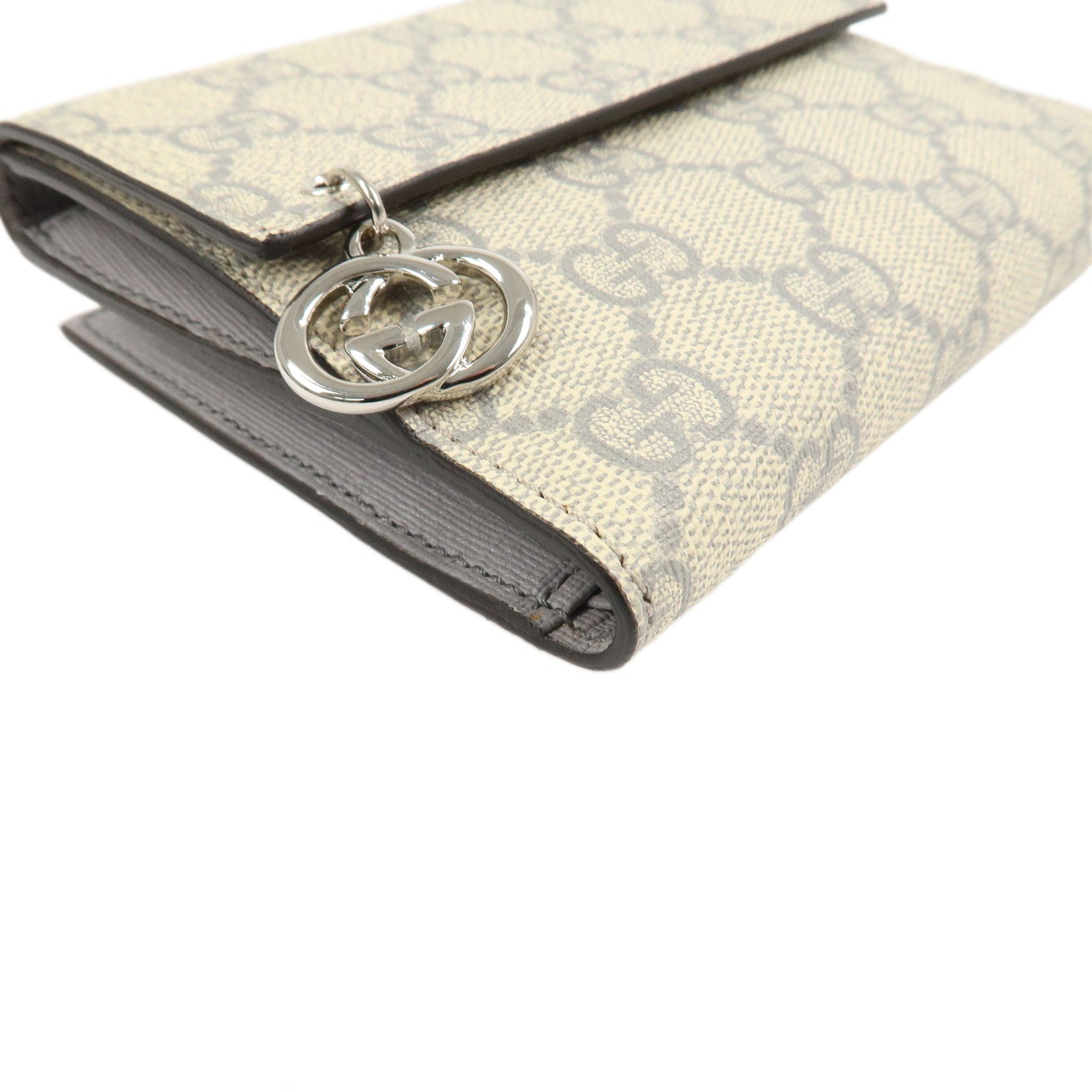 GUCCI Interlocking G GG Supreme W Flap Compact Wallet Beige Gray 212105