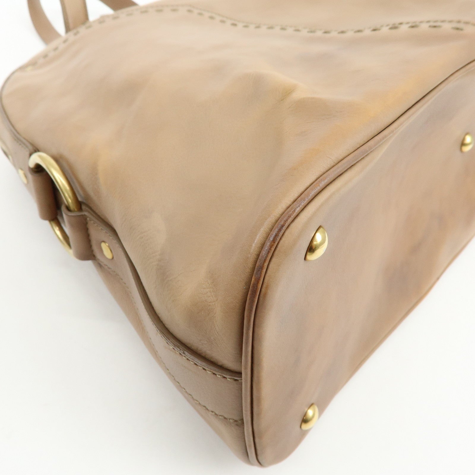 SAINT LAURENT PARIS Muse Leather Hand Bag Tote Bag Beige