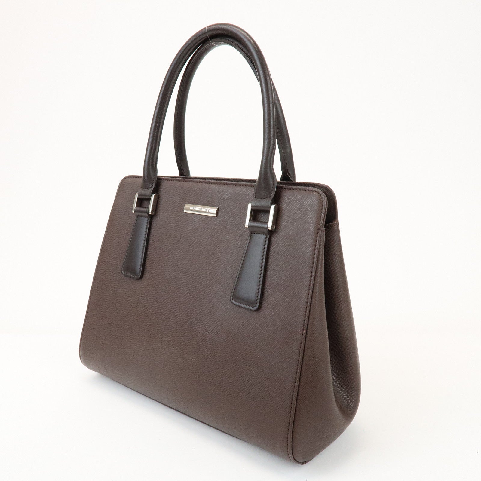 BURBERRY Logo Leather Hand Bag Tote Bag Brown