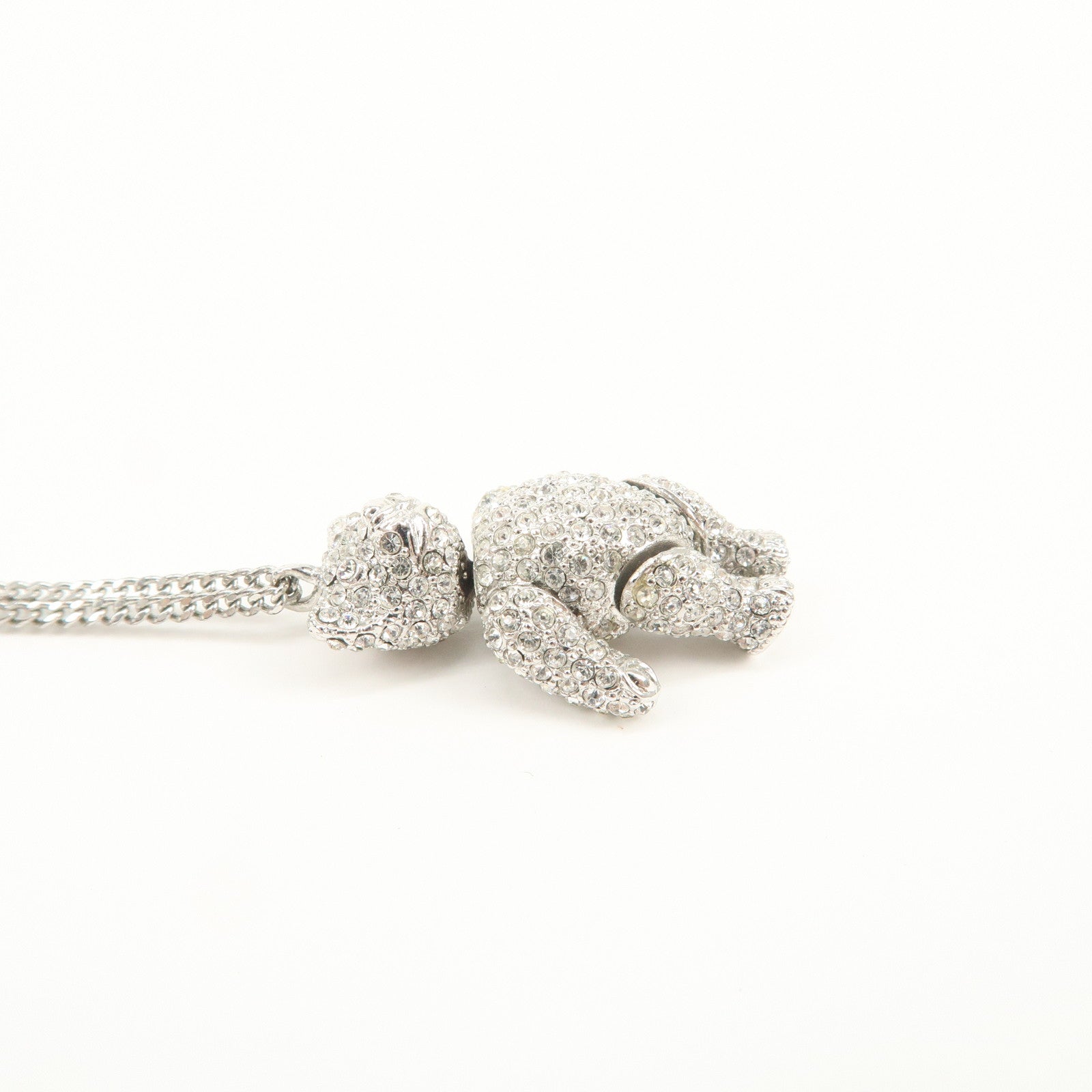 Christian Dior Logo Metal  Rhinestone Necklace Silver