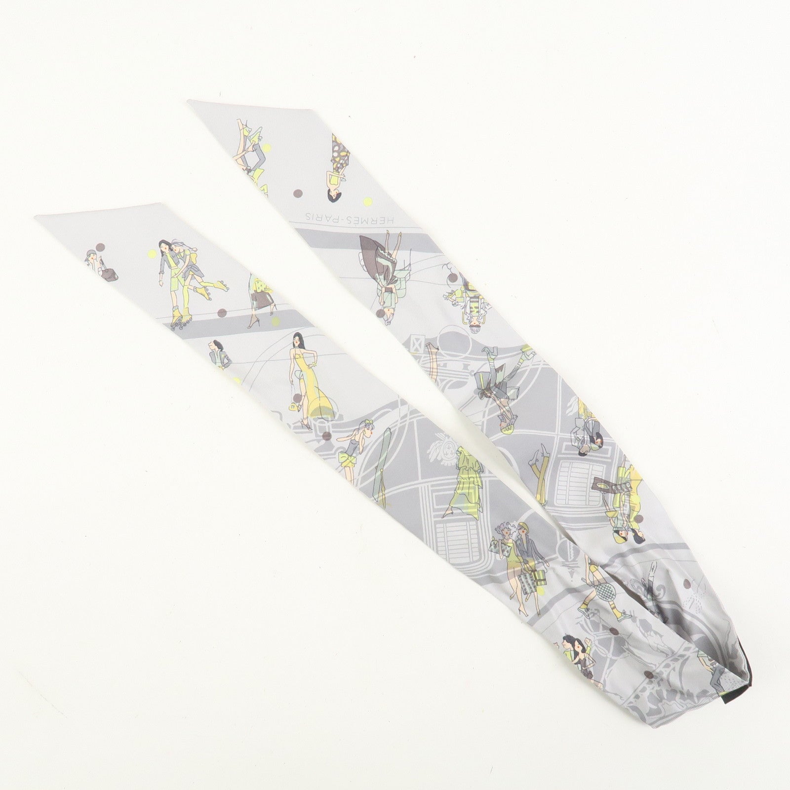 HERMES Twilly Silk 100% Ex-Libris Les Parisiennes Scarf Gray