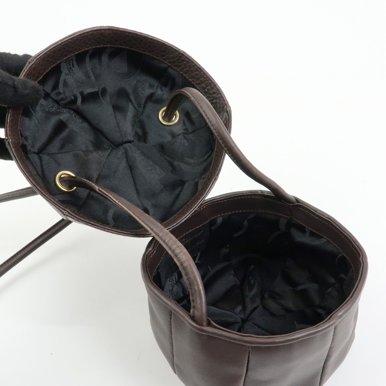 Ferragamo Leather Shoulder Bag Crossbody Bag Acorn Bag Dark Brown