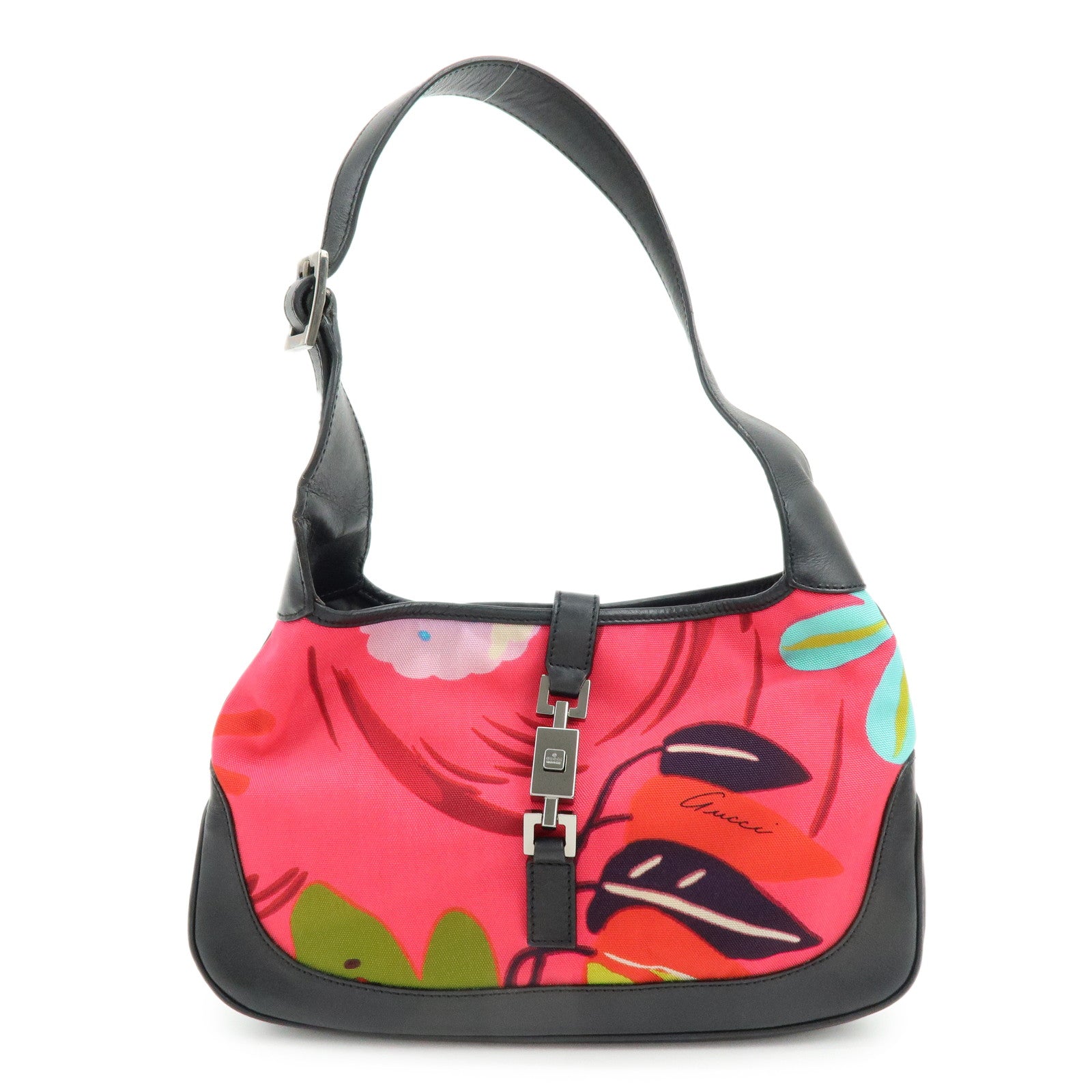 GUCCI Jackie Nylon Leather Shoulder Hand Bag Pink Black 001.9735