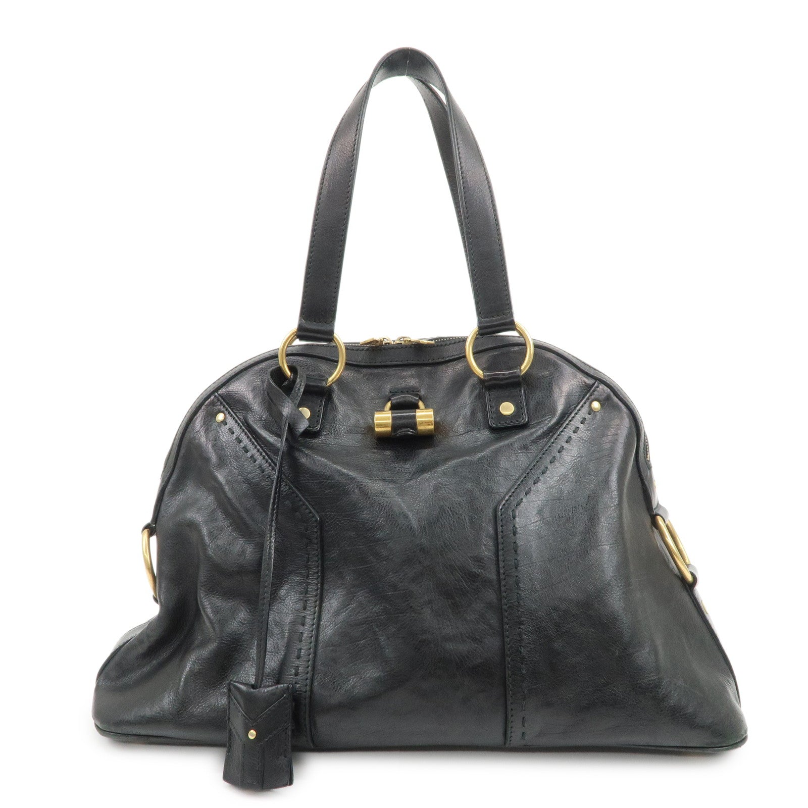 SAINT LAURENT PARIS Logo Leather Shoulder Bag Hand Bag Black 156464