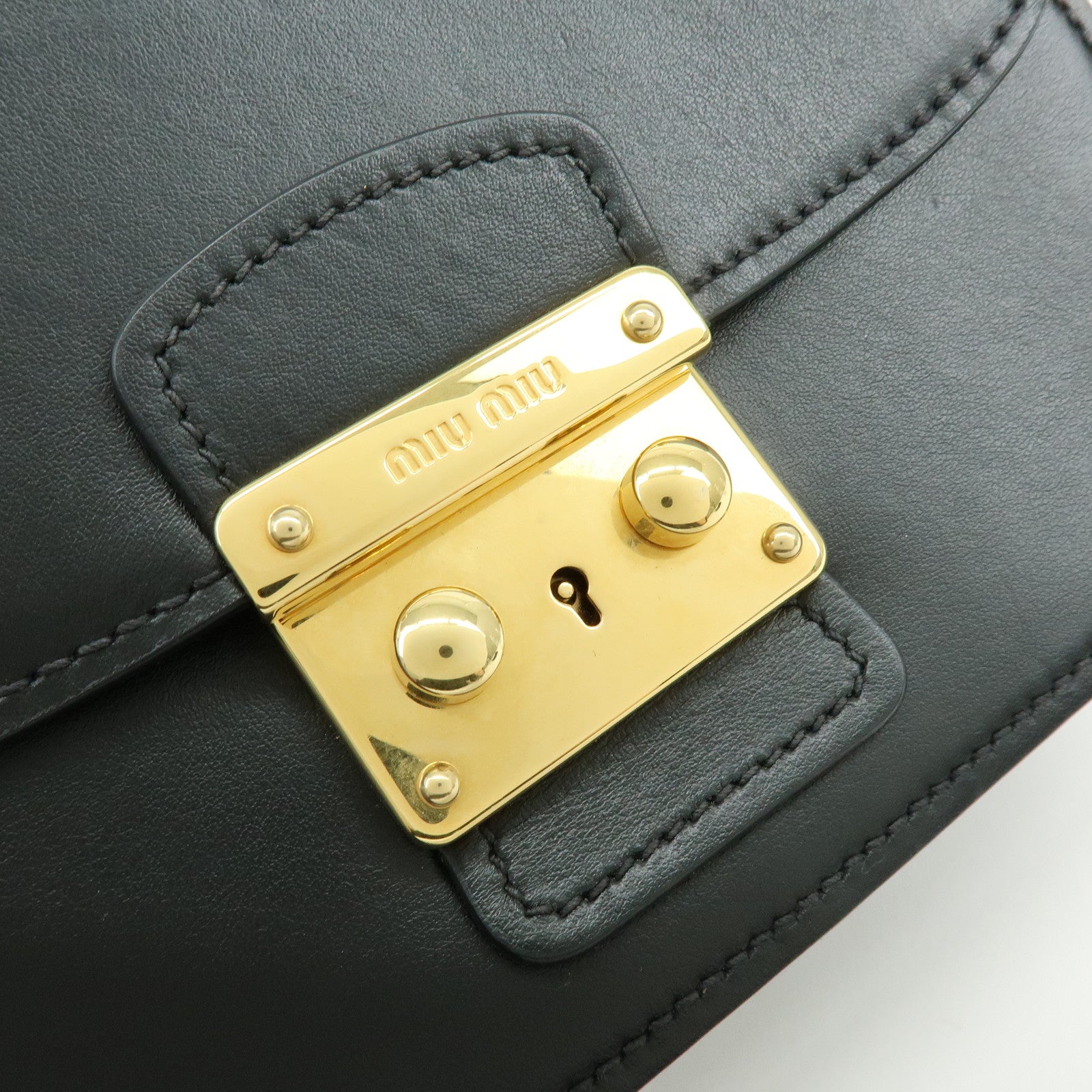 MIU MIU Logo Soft Calf Leather Chain Shoulder Bag Black 5BD147