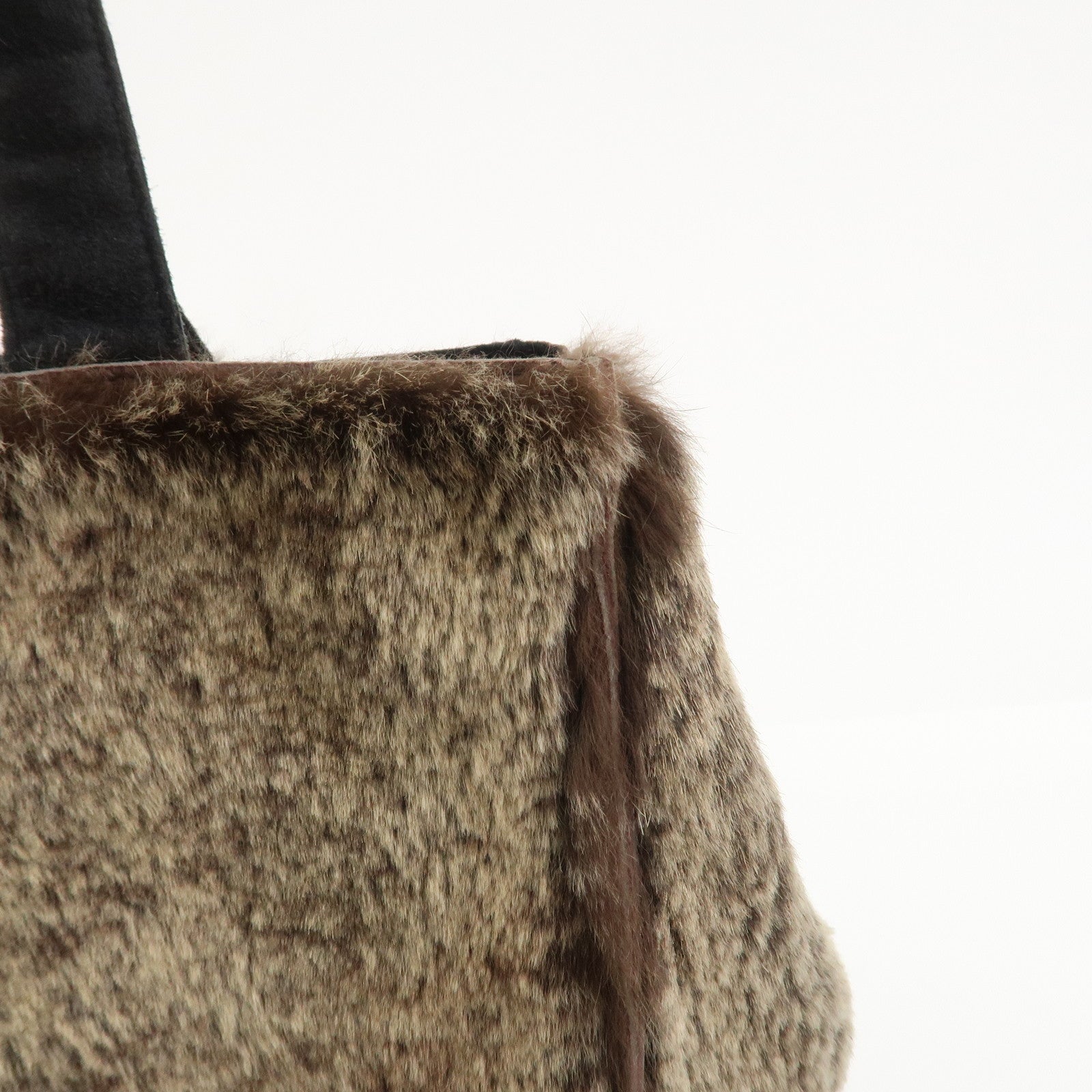 CHANEL COCO Mark Fur Suede Tote Bag Hand Bag Brown Black