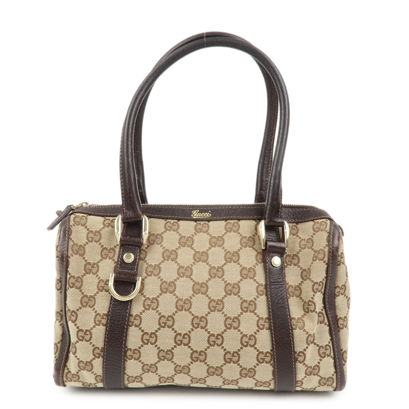 GUCCI Abbey GG Canvas Leather Mini Boston Bag Brown Beige 130942