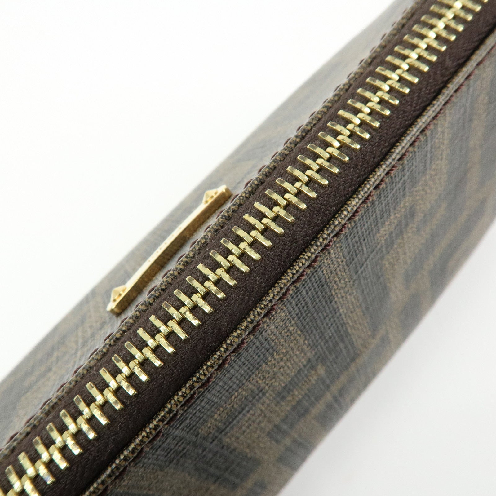 FENDI Zucca PVC Leather Cosmetic Pouch Brown Black 7N0074