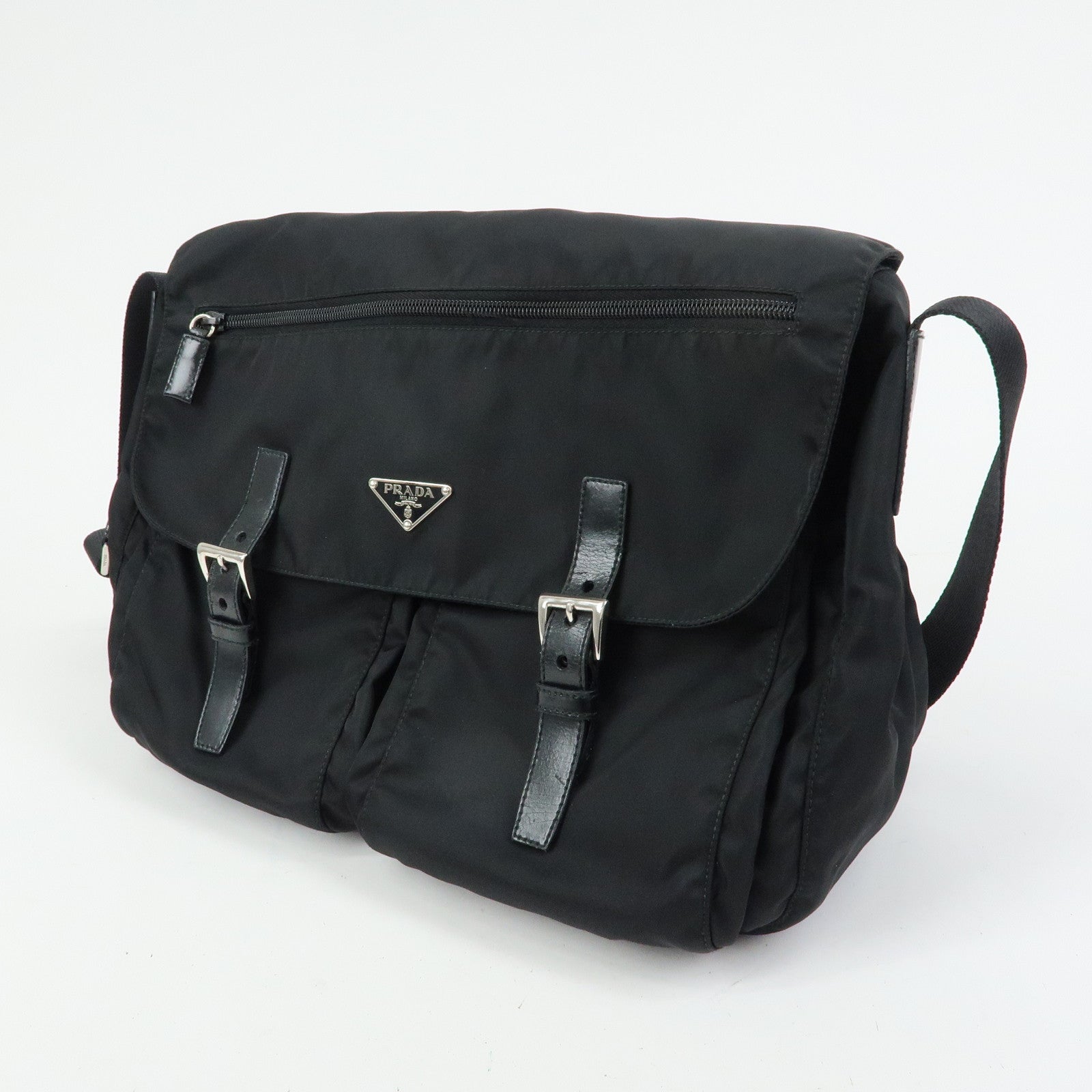 PRADA Triangle Logo Nylon Leather Shoulder Bag Crossbody Bag Black