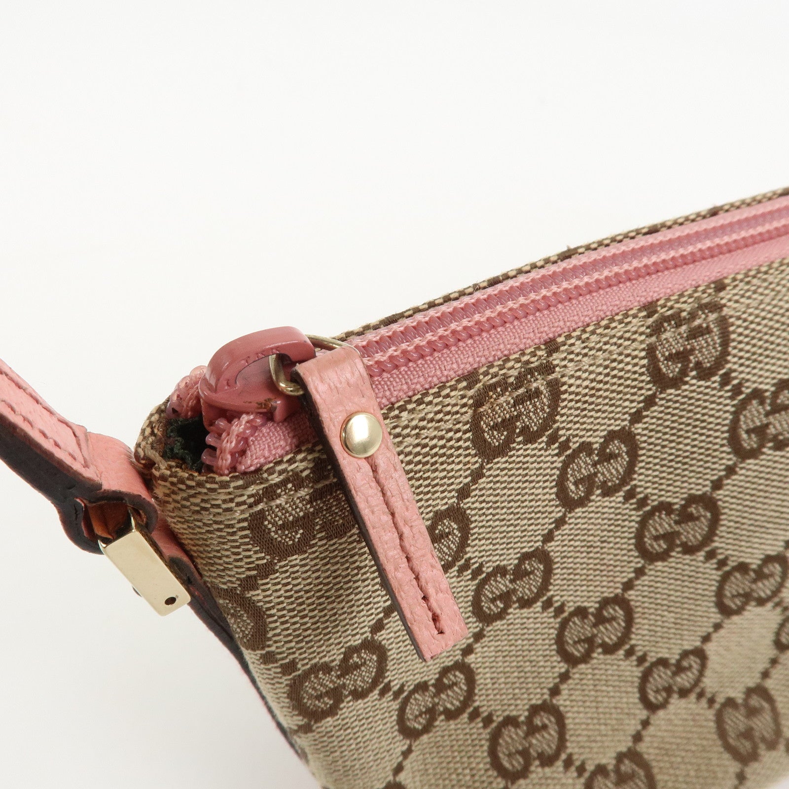GUCCI Boat Bag GG Canvas Leather Hand Bag Brown Pink 07198