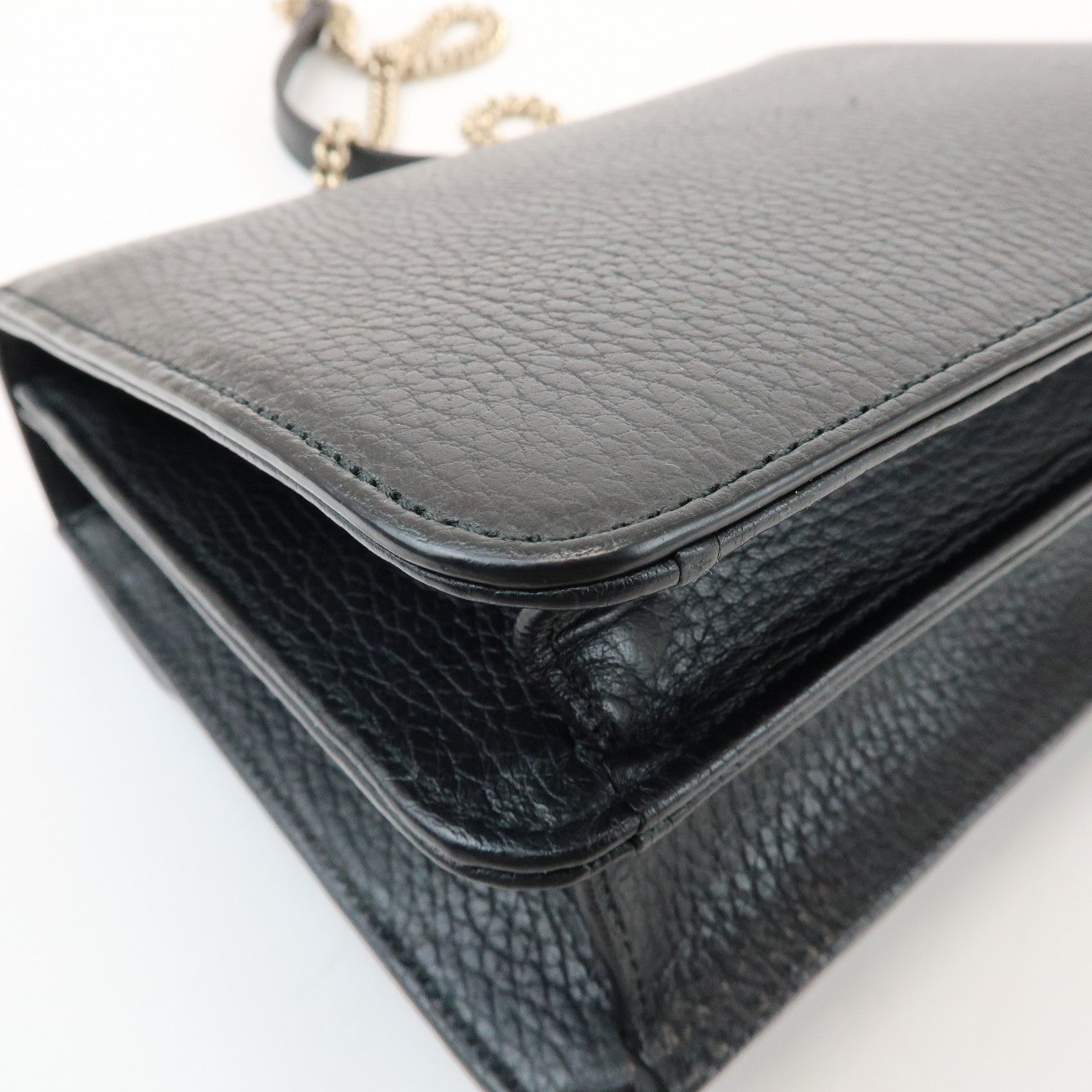GUCCI Interlocking G Leather Chain Shoulder Hand Bag Black 510304