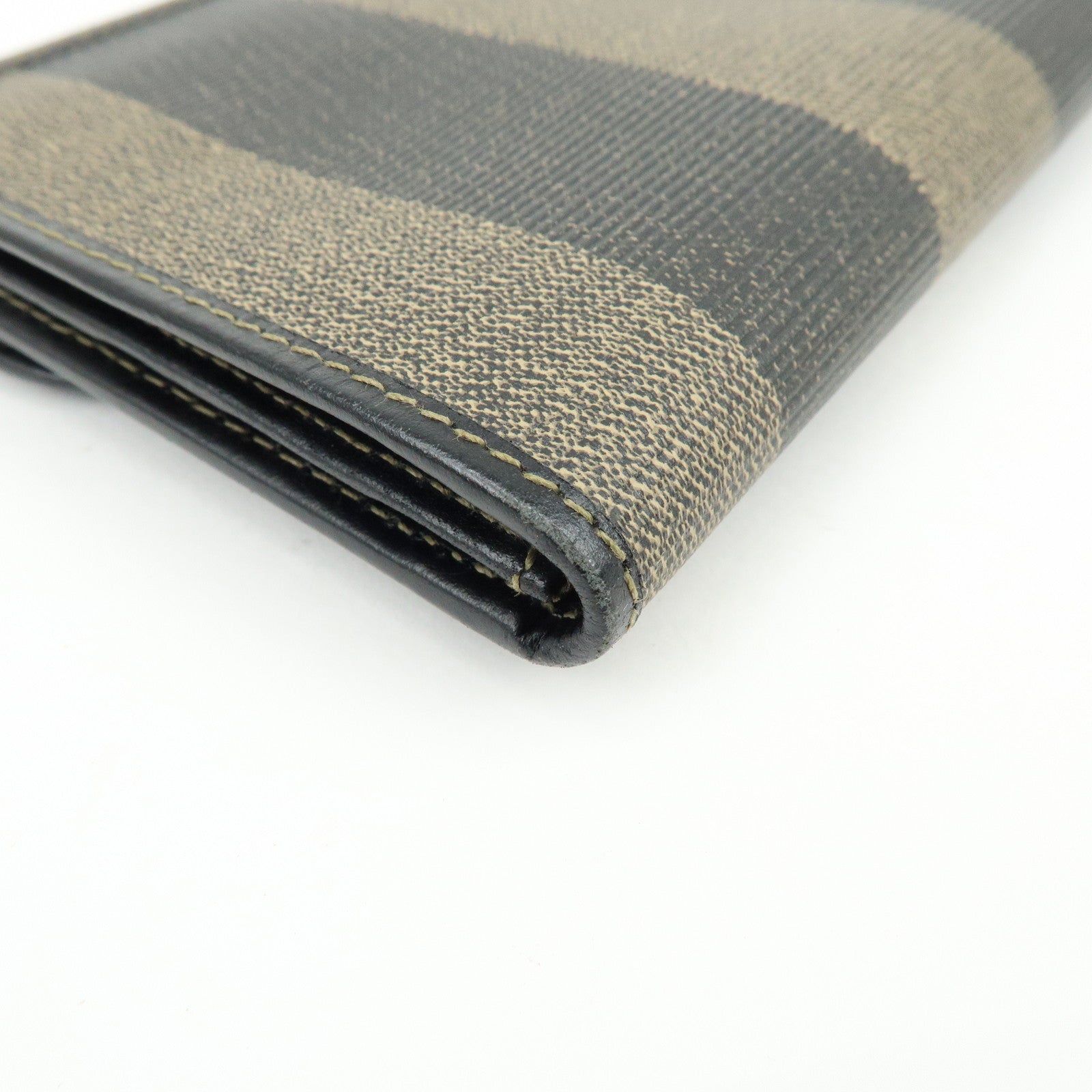 FENDI Pequin Leather PVC Long Wallet Beige Black 30806