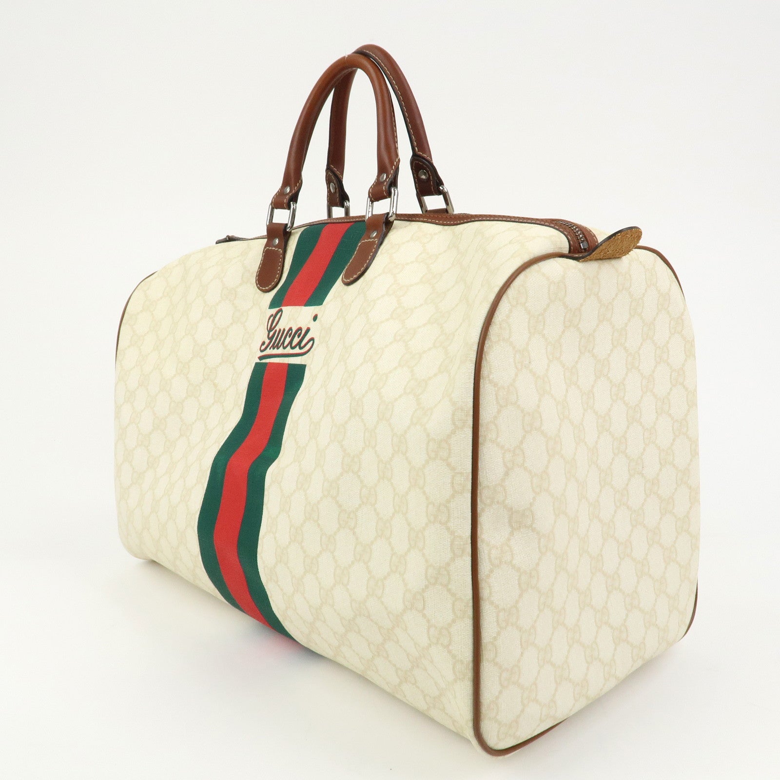GUCCI Sherry GG Supreme Leather Boston Bag Ivory 189688