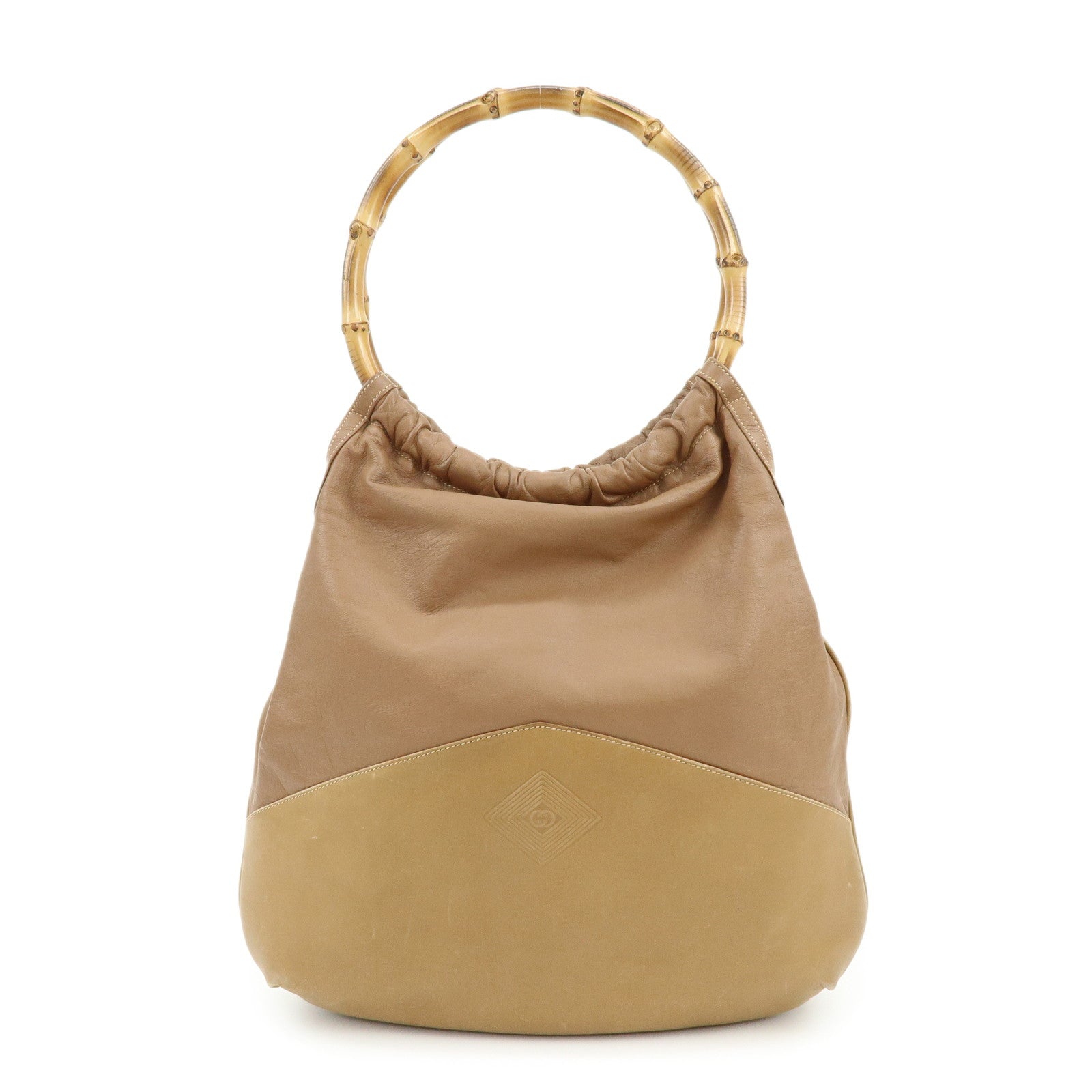 GUCCI Old Gucci Bamboo Leather Hand Bag Brown 26.000.5686