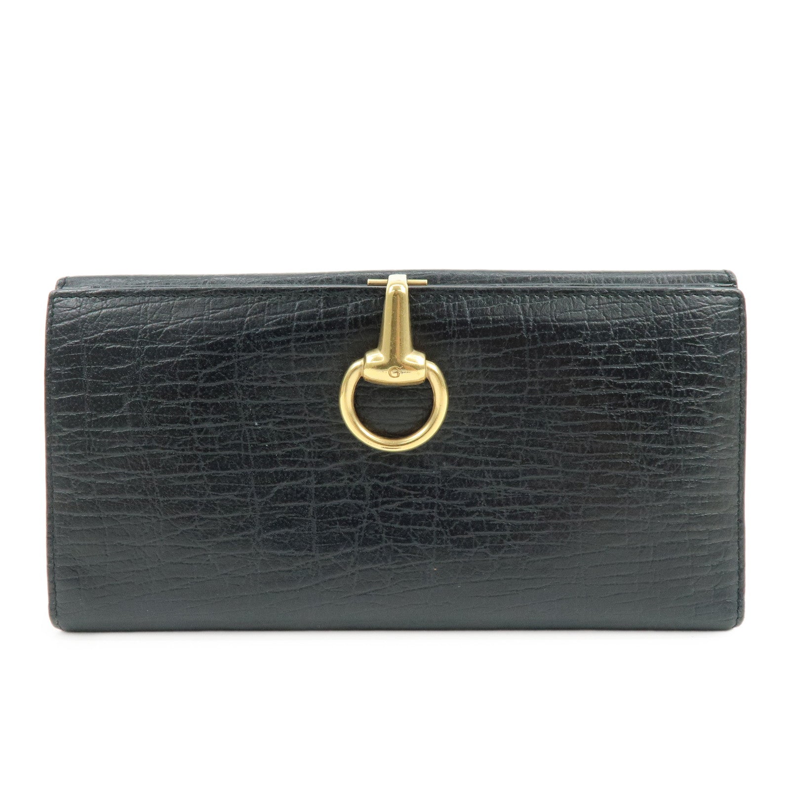 GUCCI Horsebit 1955 Embossed Leather Long Wallet Black 101602