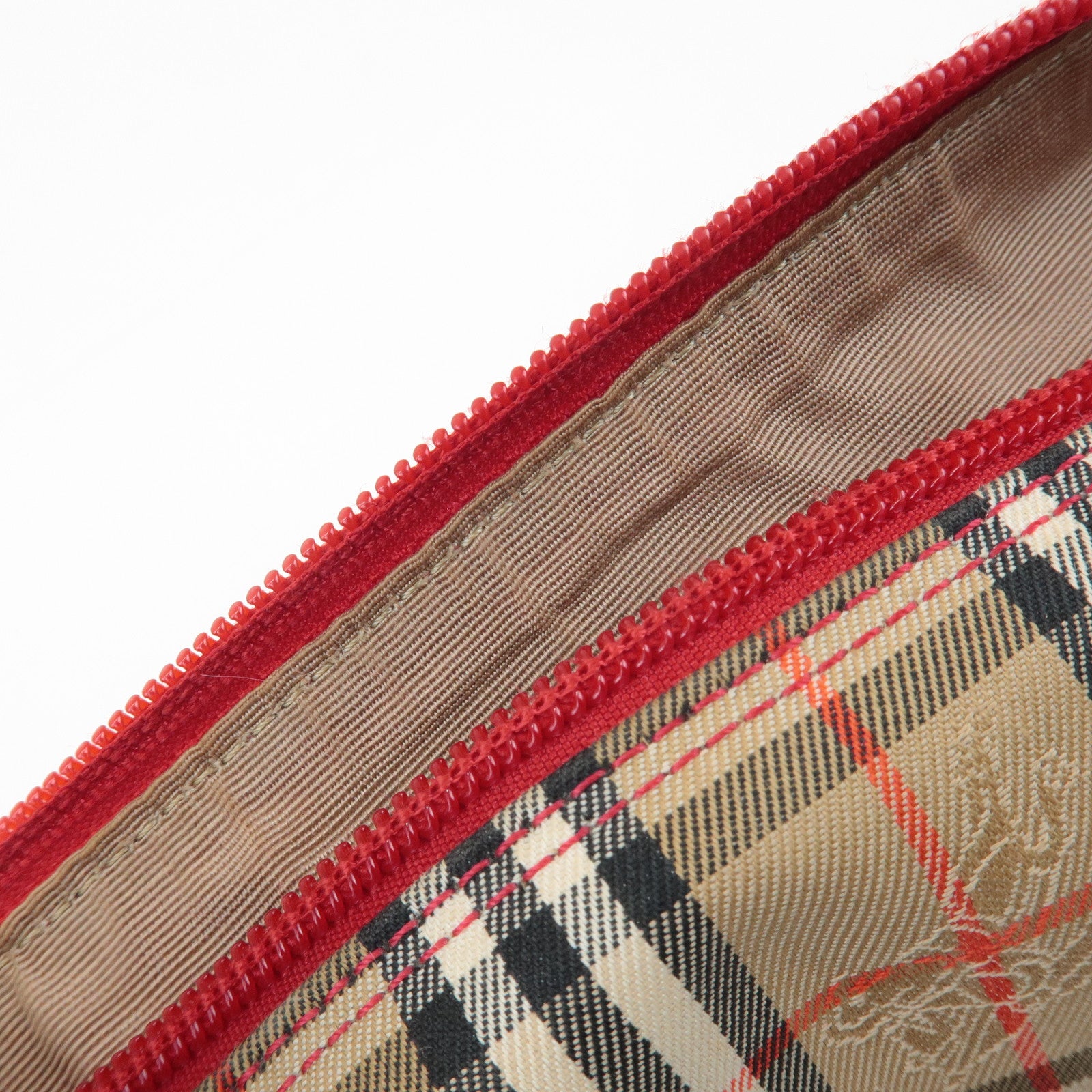 BURBERRY Nova Plaid Canvas Leather Shoulder Bag Red Used