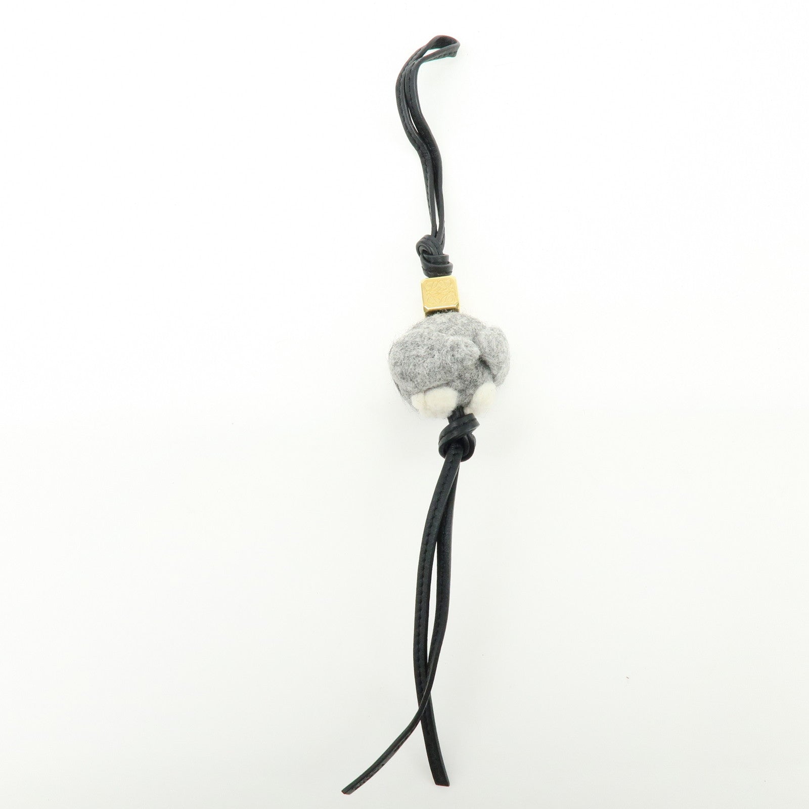 LOEWE Owl Motif Felt Calf Leather Bag Charm Key Holder Gray Black