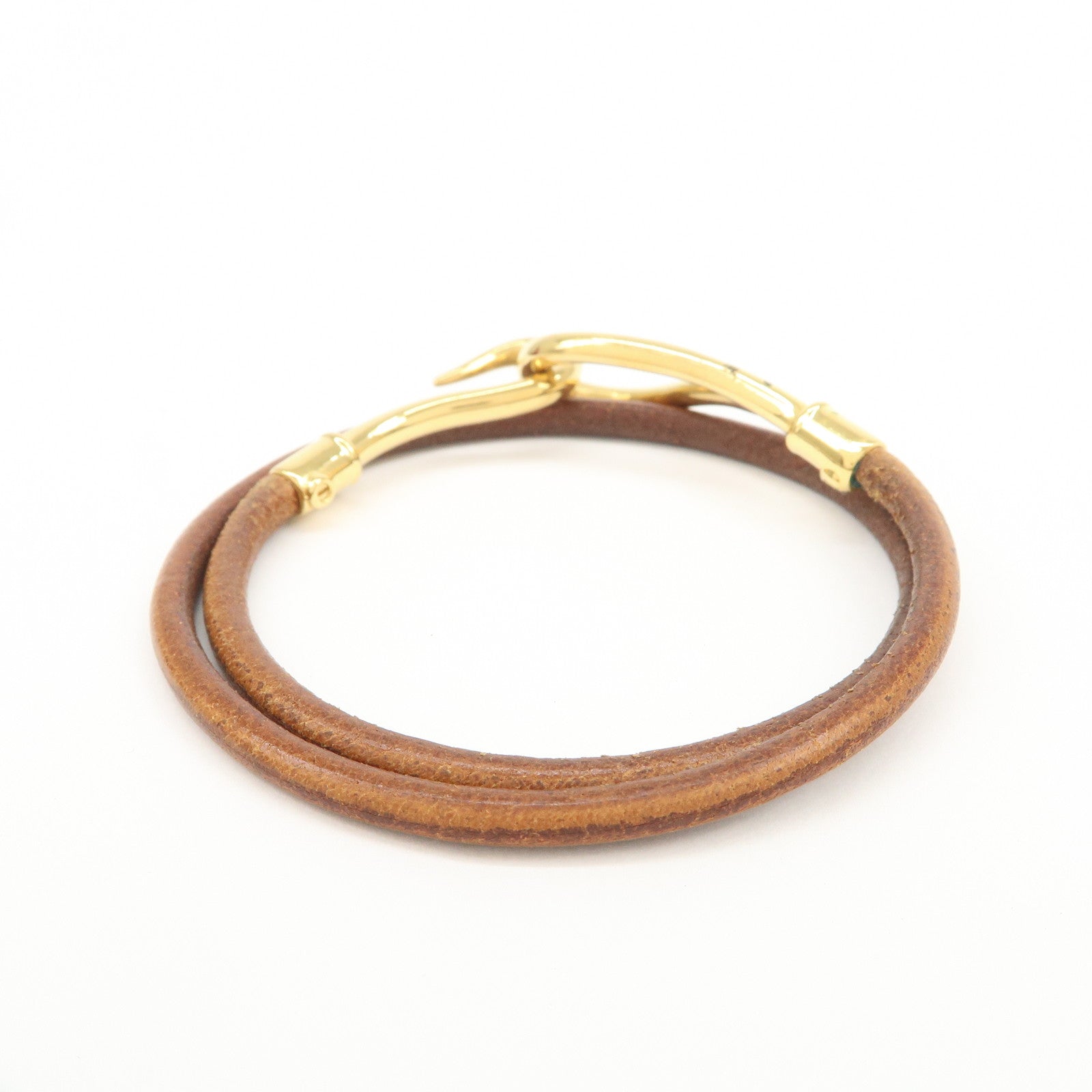 HERMES Jumbo Leather Metal Bracelet Choker Brown