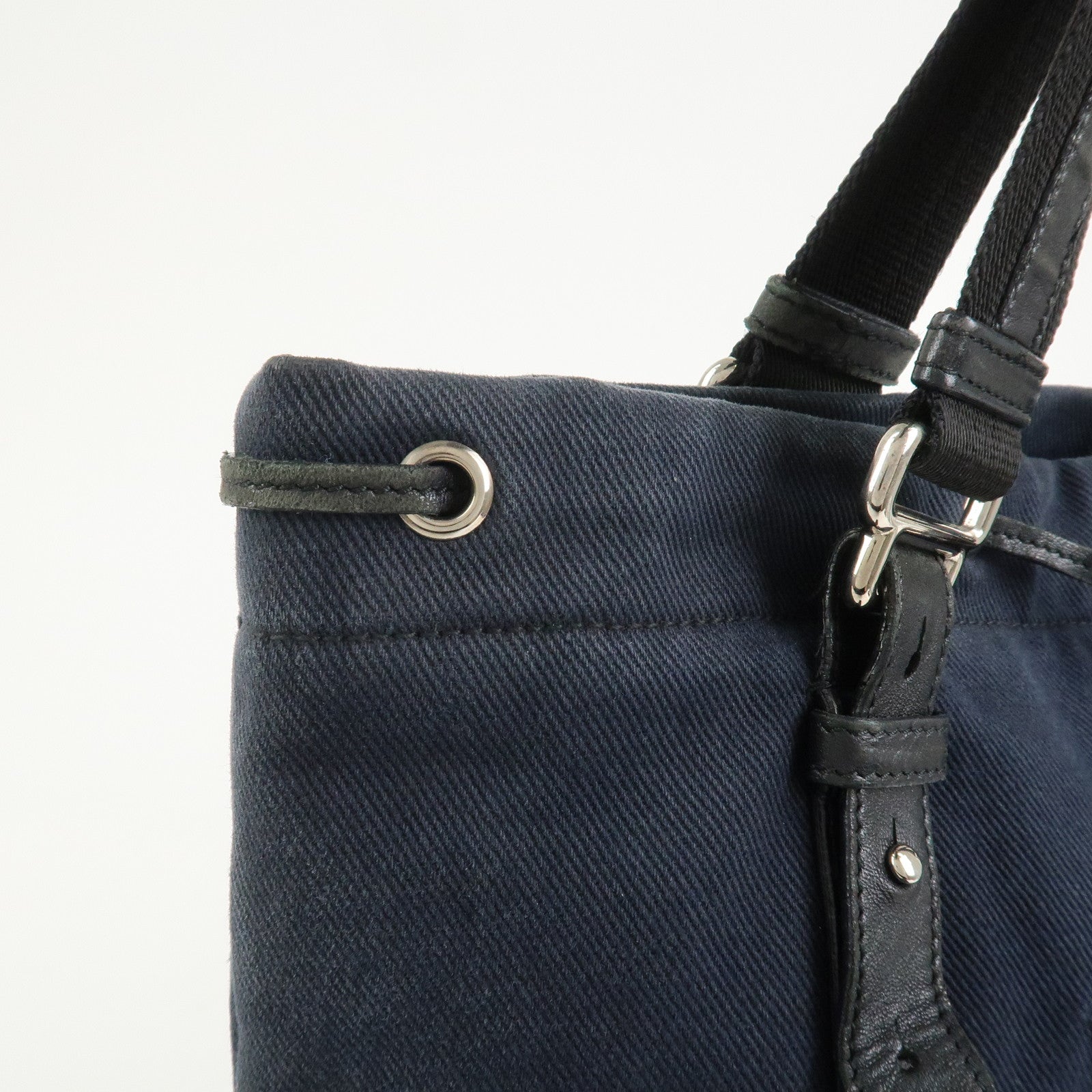 SAINT LAURENT PARIS Canvas Leather Tote Bag Shoulder Bag Navy