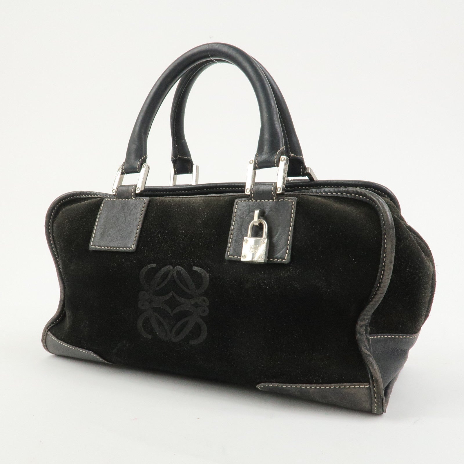 LOEWE Anagram Amazona 28 Suede Leather Hand Bag Bostpn Bag Black