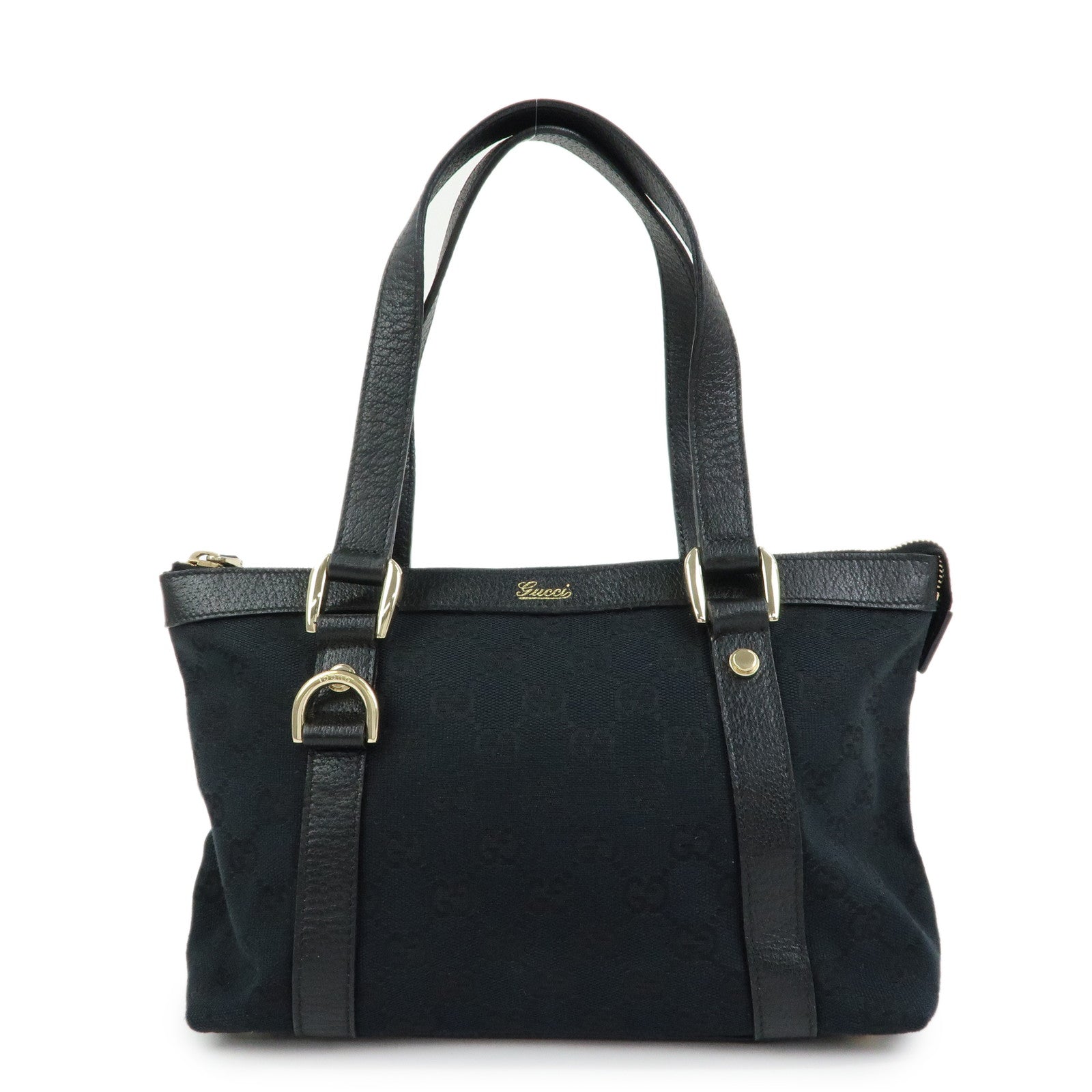 GUCCI Abbey GG Canvas Leather Tote Bag Hand Bag Black 141471