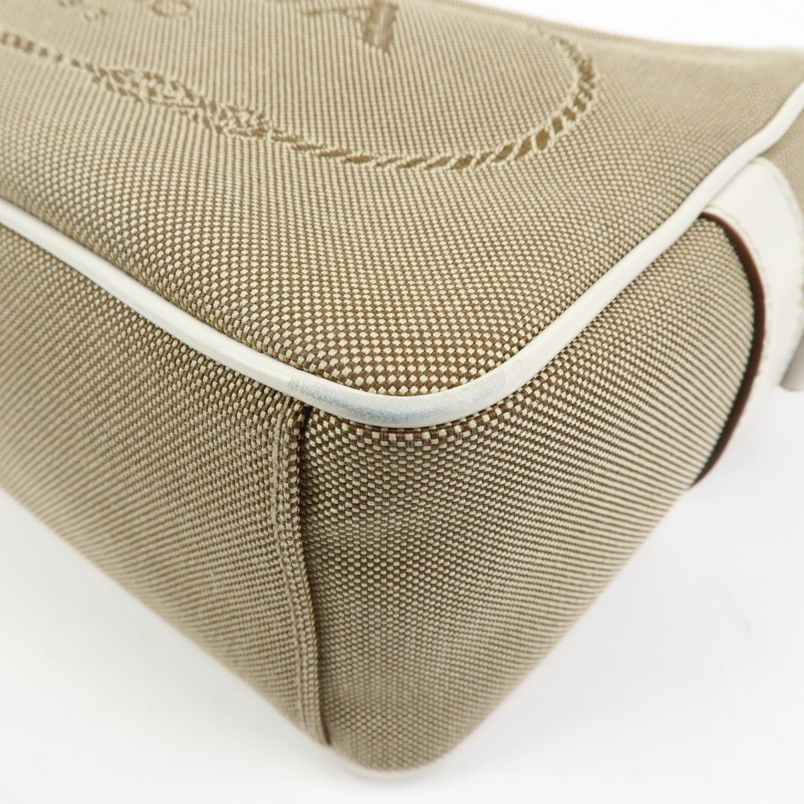 PRADA Logo Jacquard Leather Shoulder Bag Beige White 1BH089