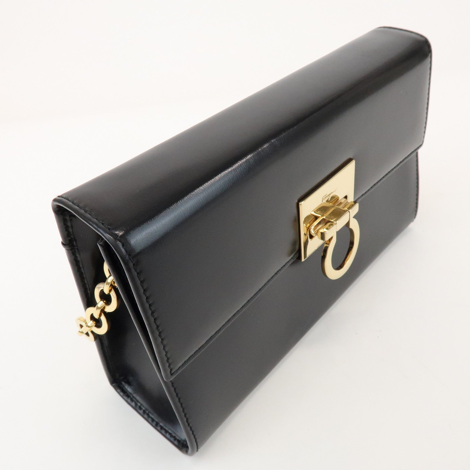 Ferragamo Gancini Leather Chain Shoulder Bag Black