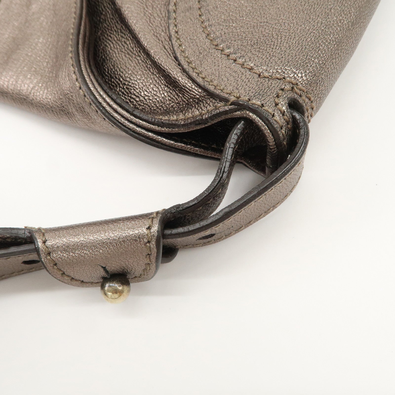 Ferragamo Gancini Leather Shoulder Bag Hand Bag Metallic Gray