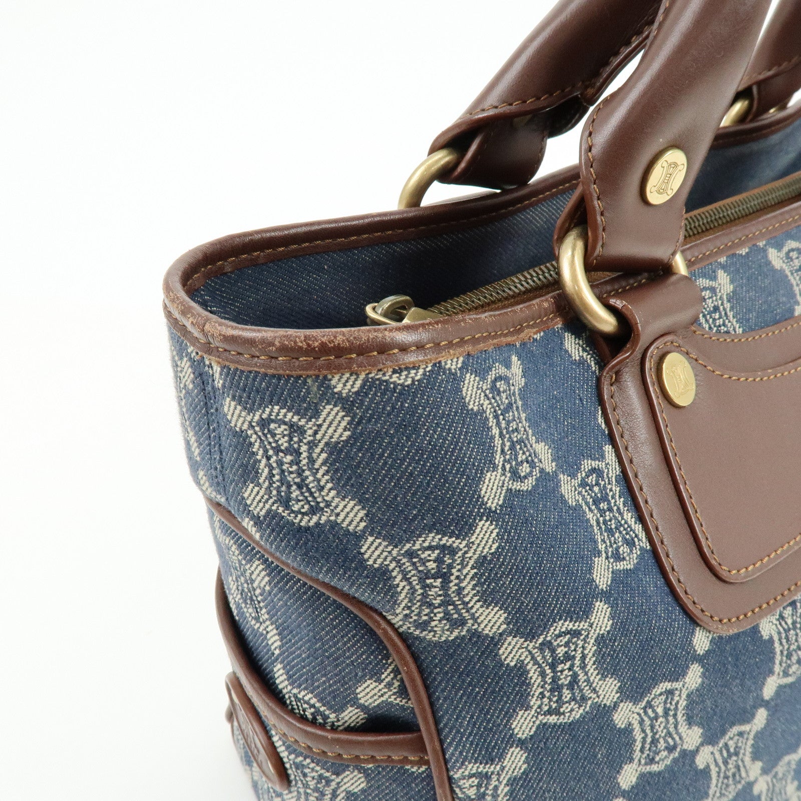 CELINE Macadam Denim Leather Boogie Bag Hand Bag Blue Brown