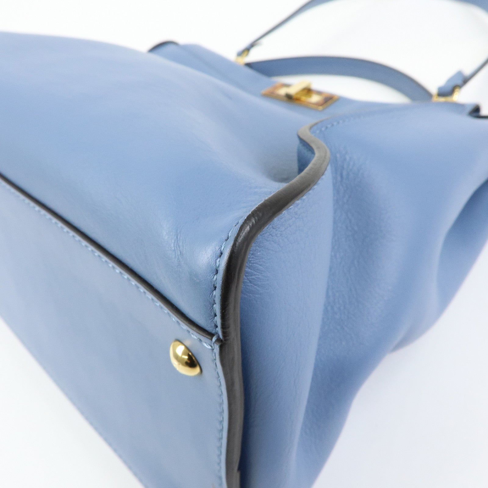 FENDI Peekaboo Leather 2Way Bag Tote Shoulder Bag Light Blue 8BN210