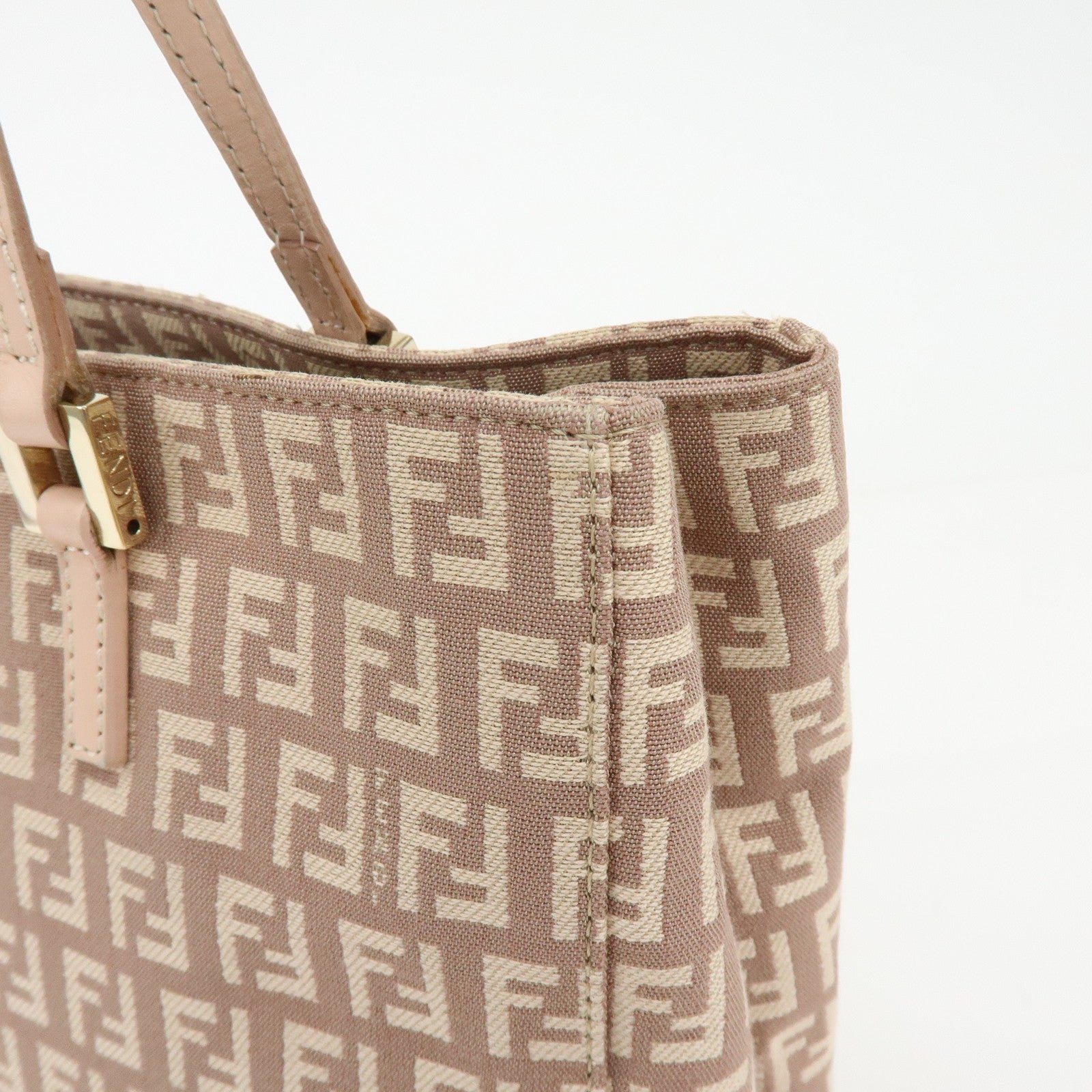 FENDI Zucchino Canvas Leather Hand Bag Tote Bag Pink Beige 8BH132