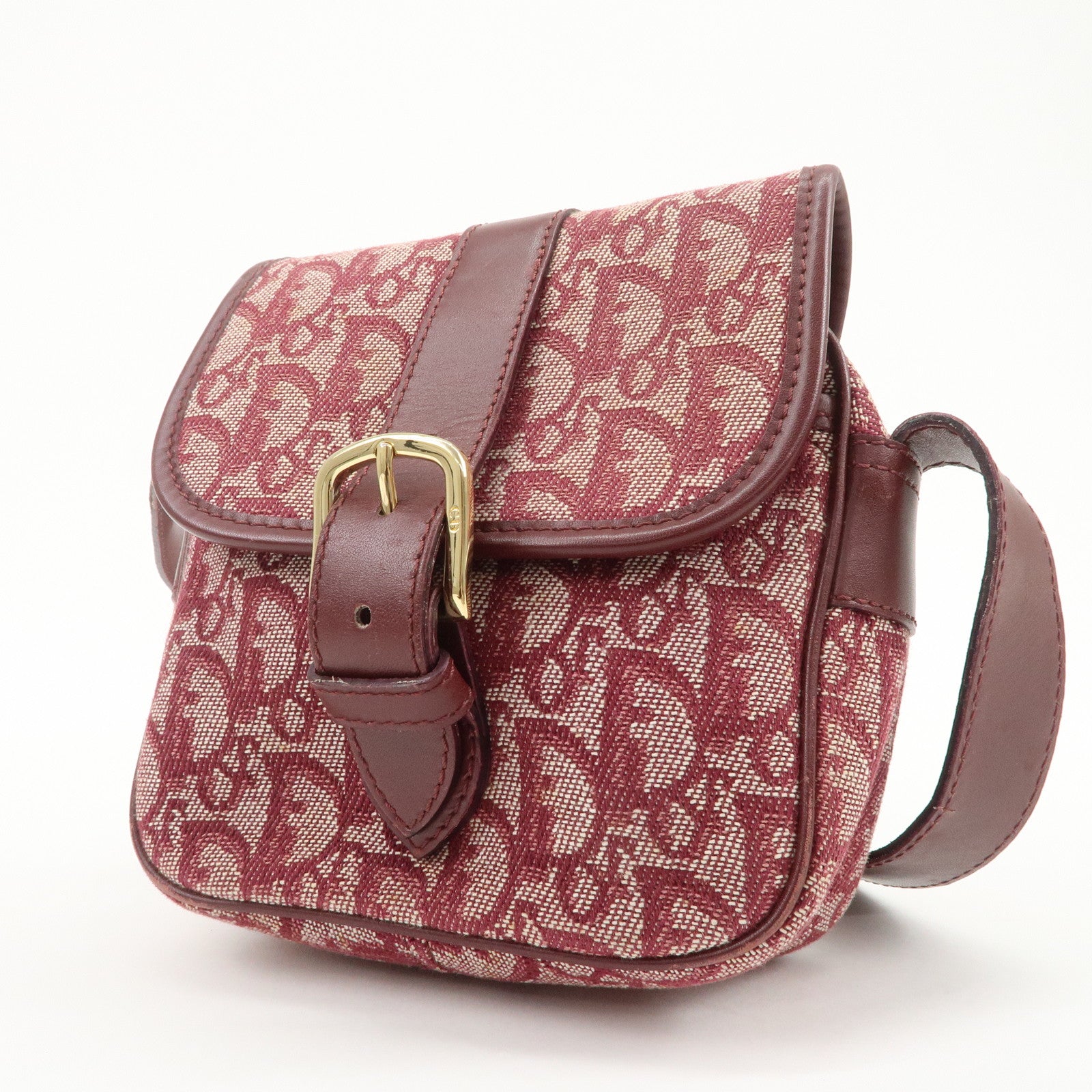 Christian Dior Trotter Jacquard Leather Shoulder Bag Burgundy