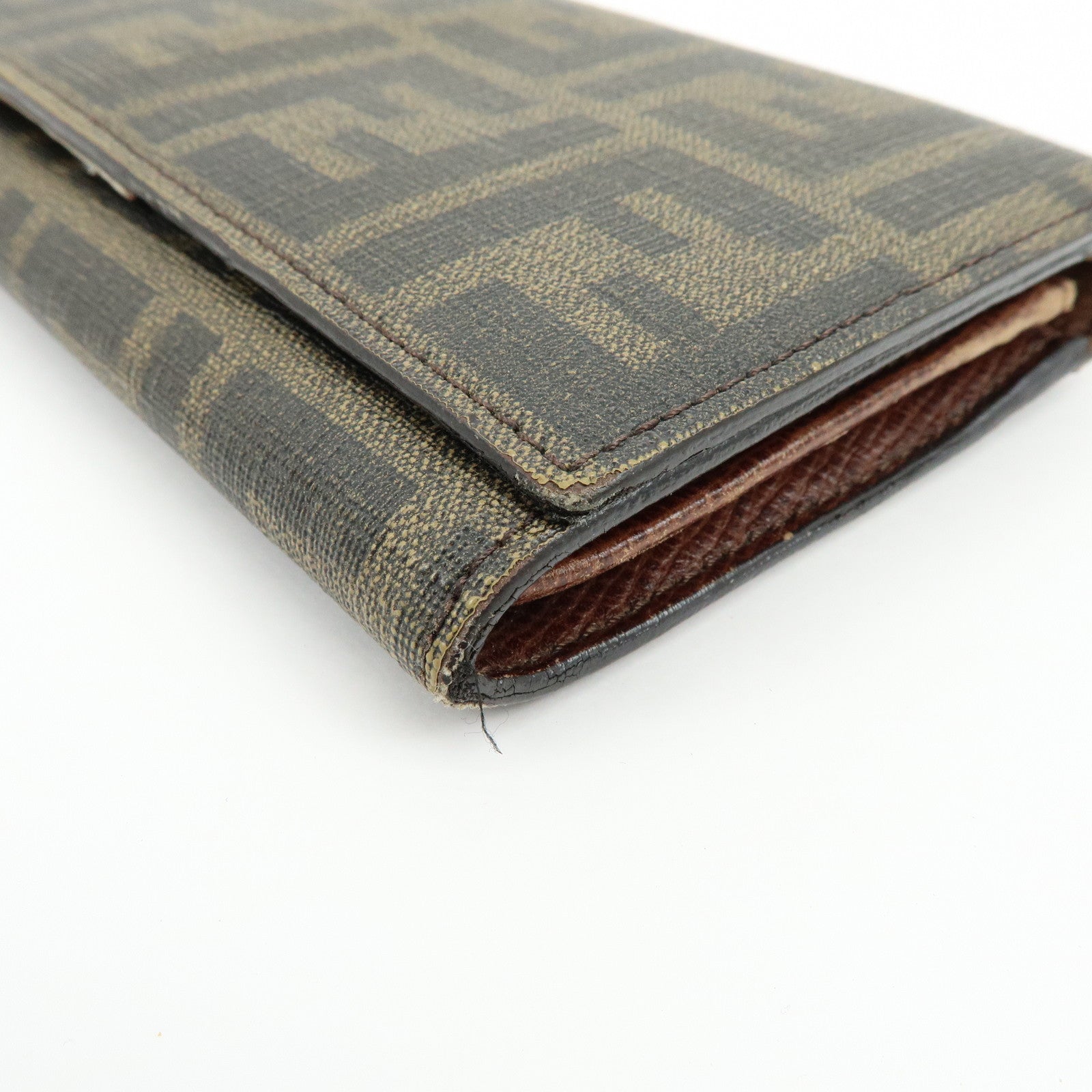 FENDI Zucca Leather Bi-fold Long Wallet Brown Black 8M0000
