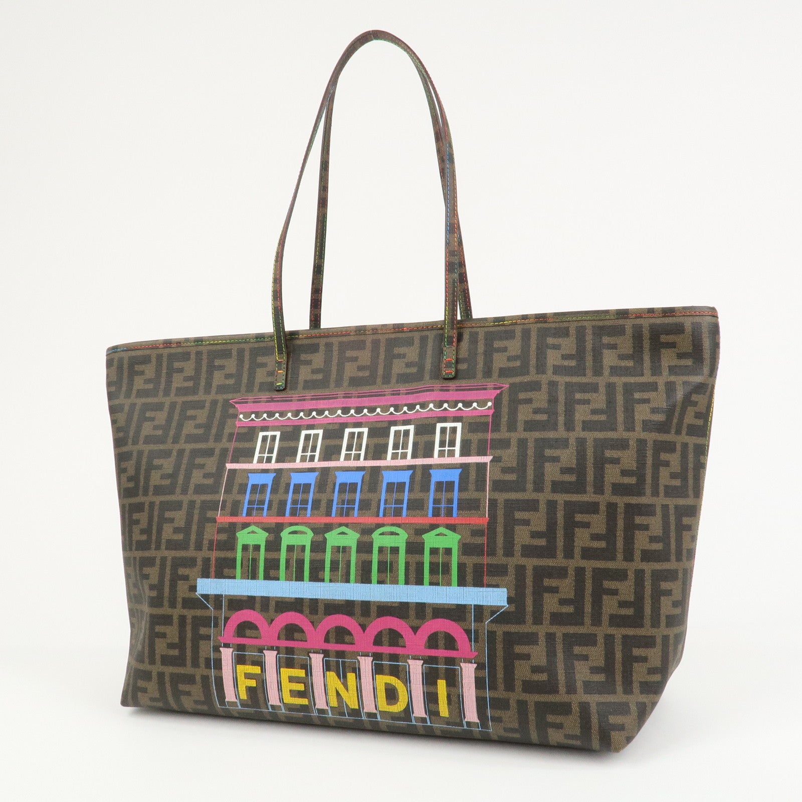 FENDI Zucca PVC Canvas Tote Bag Shoulder Bag Brown Black 8BH199
