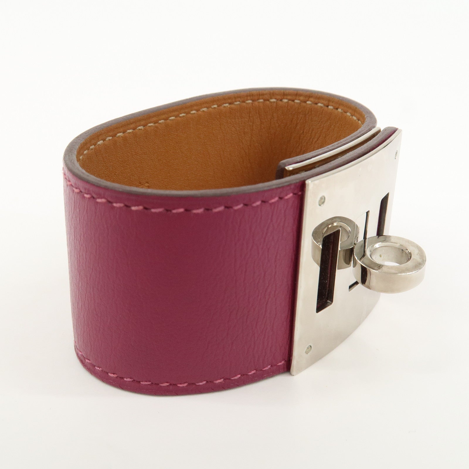 HERMES Kelly Dog Extreme Leather Metal Bracelet □O Stamped Purple