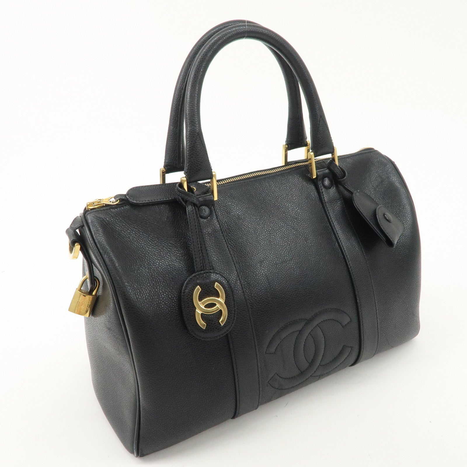 CHANEL COCO Mark Caviarskin Mini Boston Bag Hand Bag Black Used