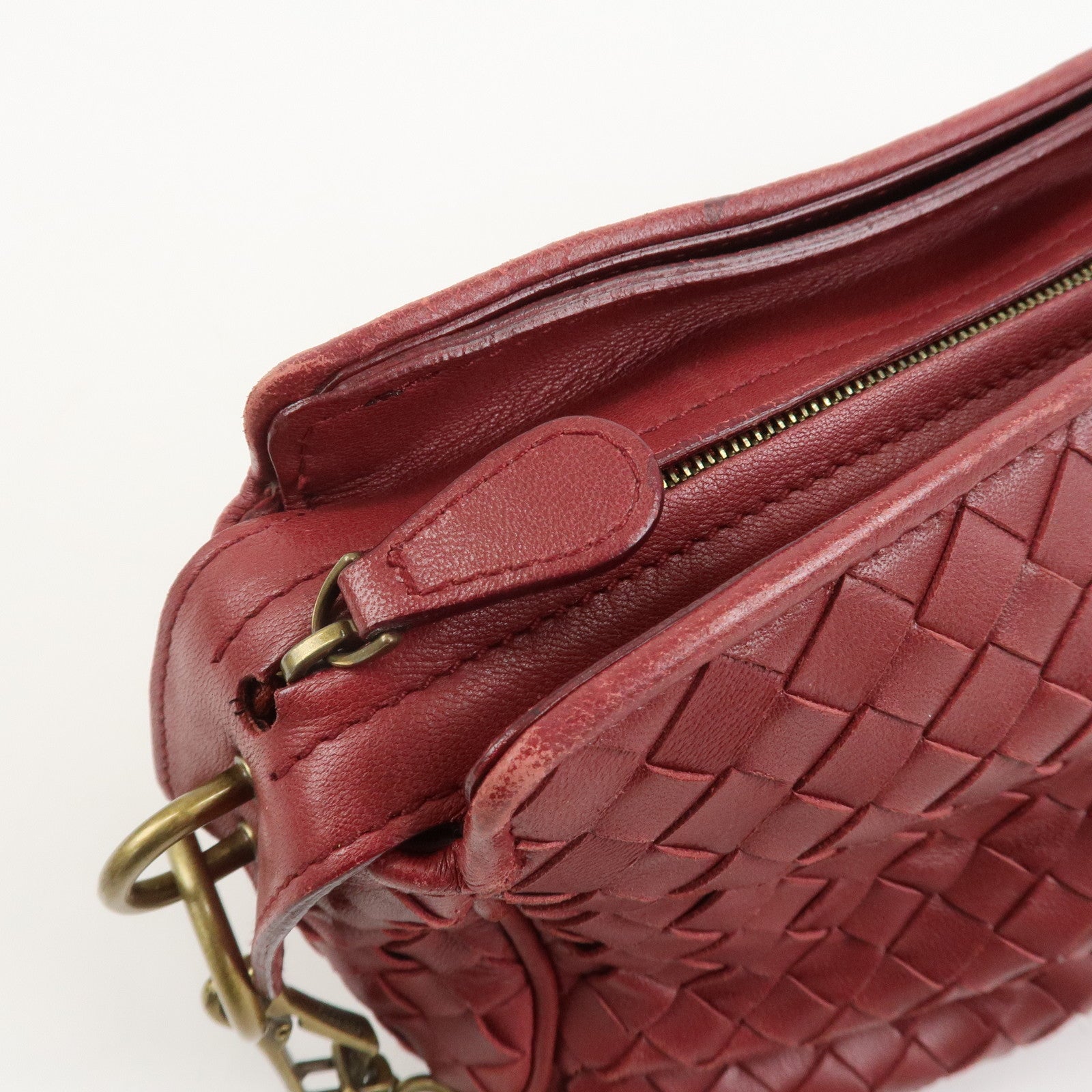 BOTTEGA VENETA Intrecciato Nappa Leather Shoulder Bag Wine Red