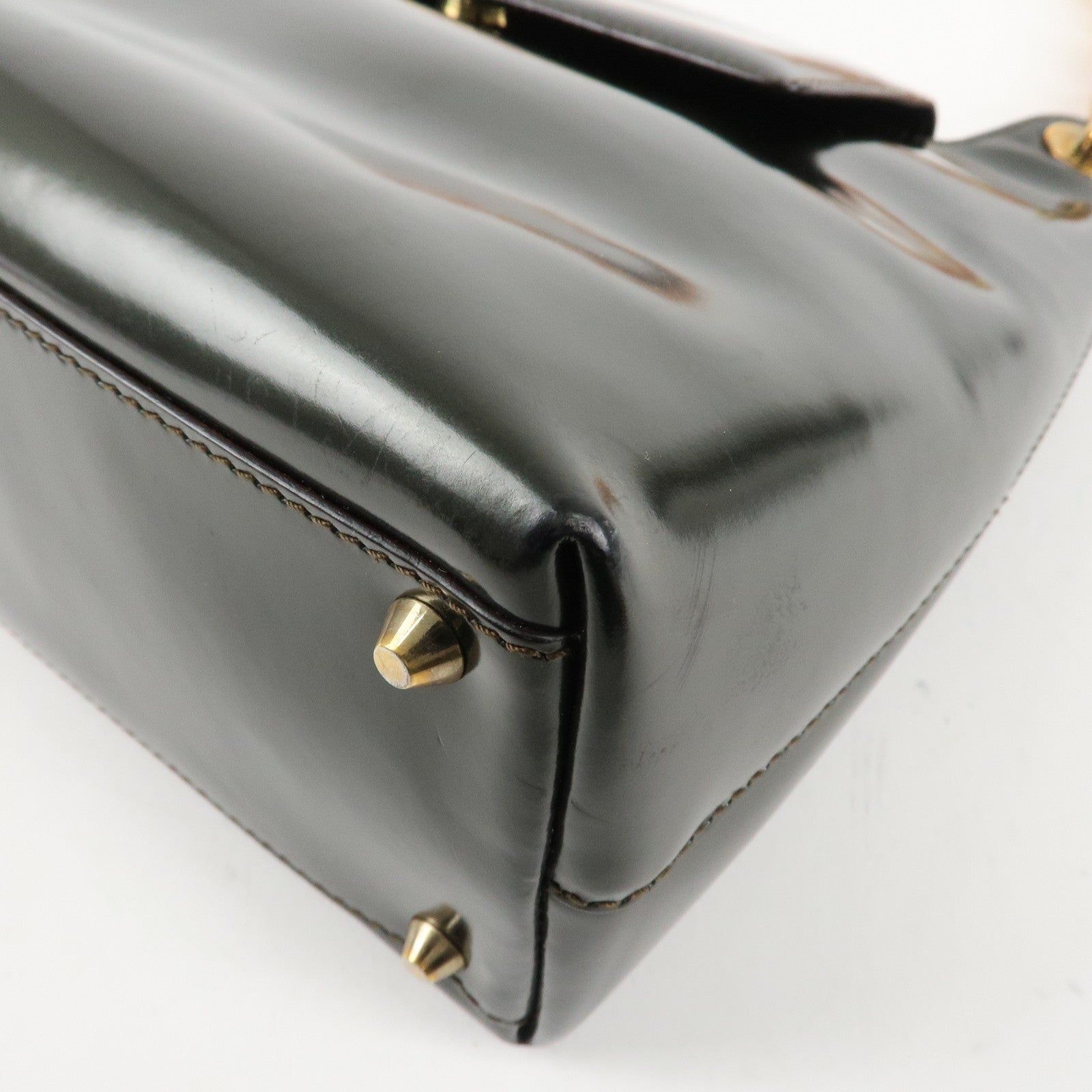 Christian Dior Enamel Leather Maris Pearl Shoulder Bag Hand Bag Khaki Used