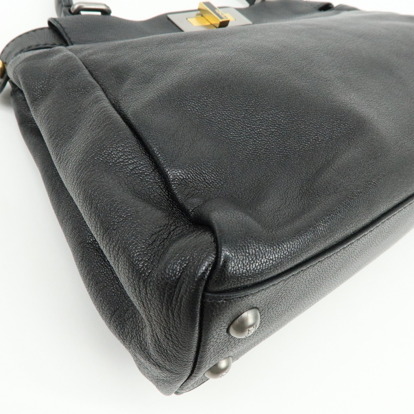 FENDI Peekaboo Leather 2Way Bag Hand Bag Shoulder Bag Black 8BN211